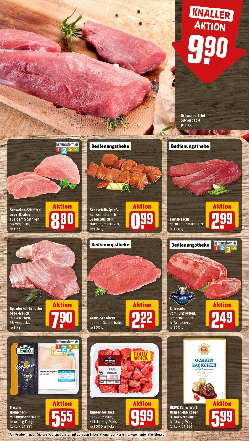 Rewe - Königswinter / Oberpleis, Dollendorfer Straße 2 (ab 21.10.2024) zum Blättern » Angebote | Seite: 8 | Produkte: Entrecote, Schweinefilet, Gulasch, Schweinefleisch