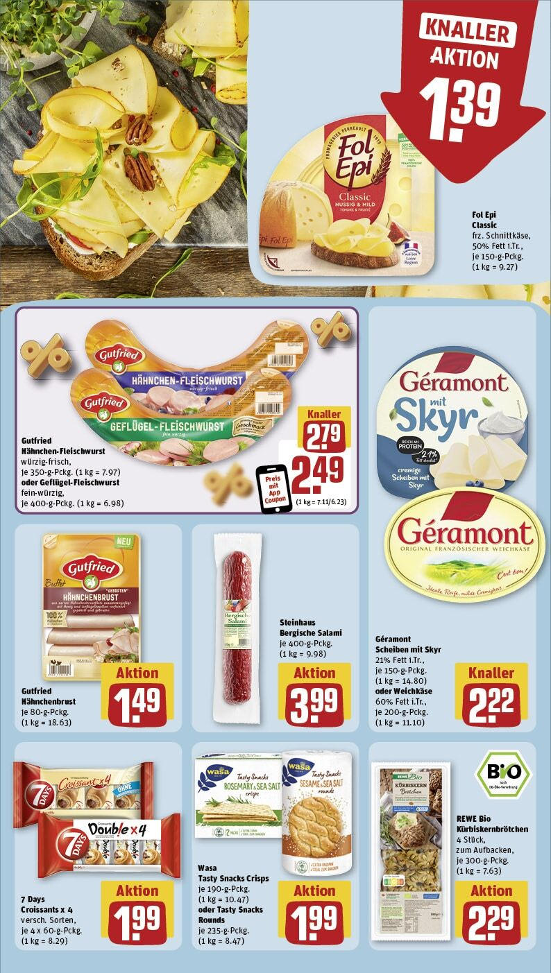 Rewe - Königswinter / Oberpleis, Dollendorfer Straße 2 (ab 21.10.2024) zum Blättern » Angebote | Seite: 10 | Produkte: Geramont, Skyr, Croissant, Salami