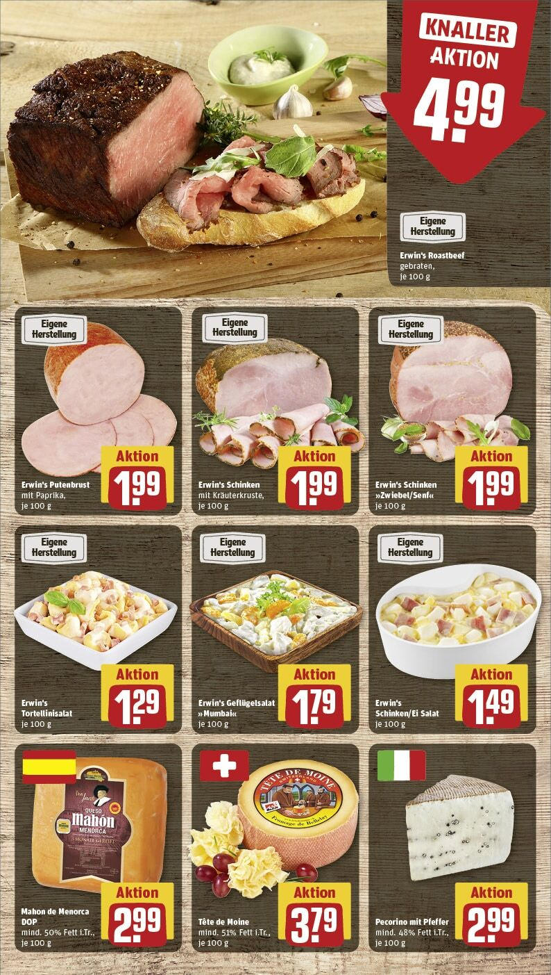 Rewe - Niederkassel / Ranzel, Porzer Straße 7 (ab 21.10.2024) zum Blättern » Angebote | Seite: 9 | Produkte: Roastbeef, Pfeffer, Schinken, Salat