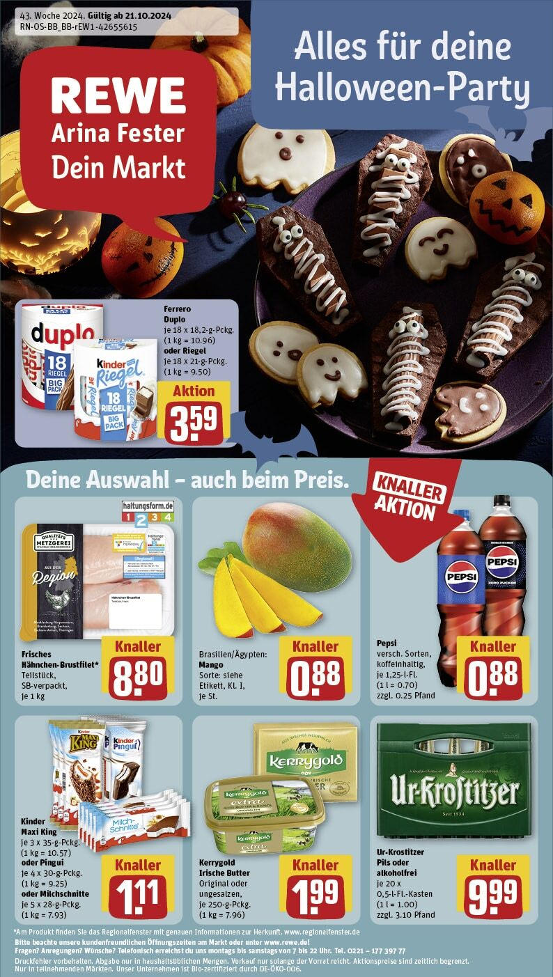 REWE Prospekt ab 21.10.2024 nächste Woche - Berlin / Marzahn, Brodowiner Ring 8