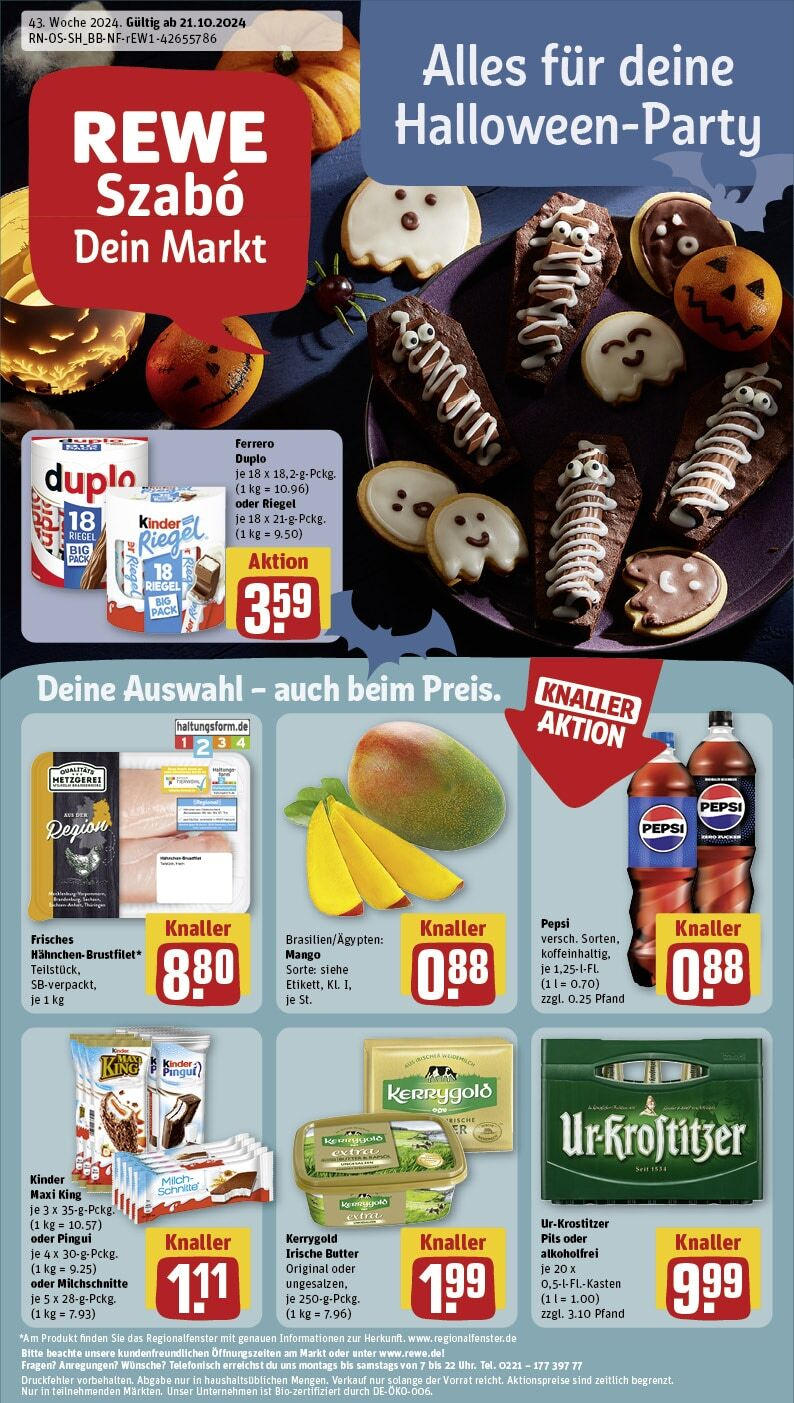 REWE Prospekt ab 21.10.2024 nächste Woche - Leipzig / Neustadt - Neuschönefeld, Kreuzstraße 3