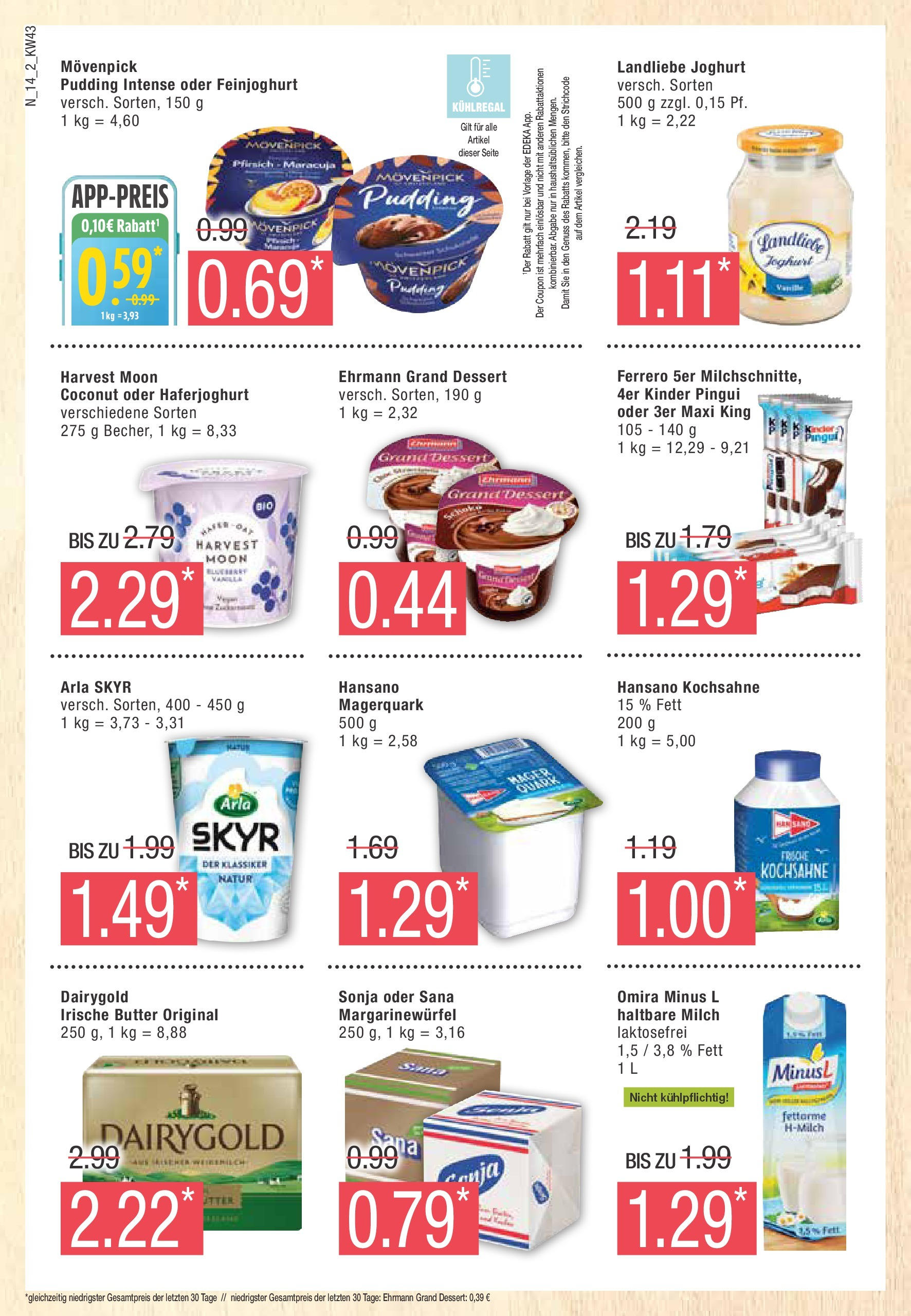 Marktkauf - Brandenburg (ab 21.10.2024) » Angebote online | Seite: 14 | Produkte: Milch, Butter, Ehrmann grand dessert, Magerquark