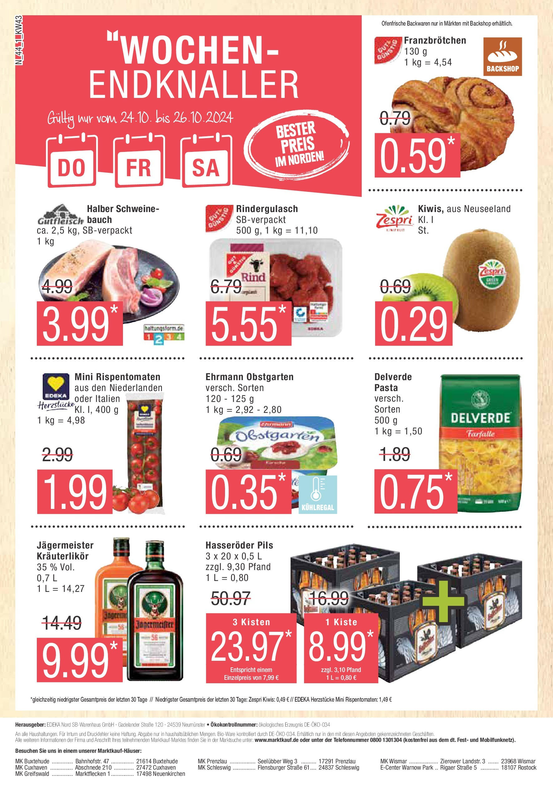 Marktkauf - Brandenburg (ab 21.10.2024) » Angebote online | Seite: 44 | Produkte: Rindergulasch, Flensburger, Jägermeister, Pasta