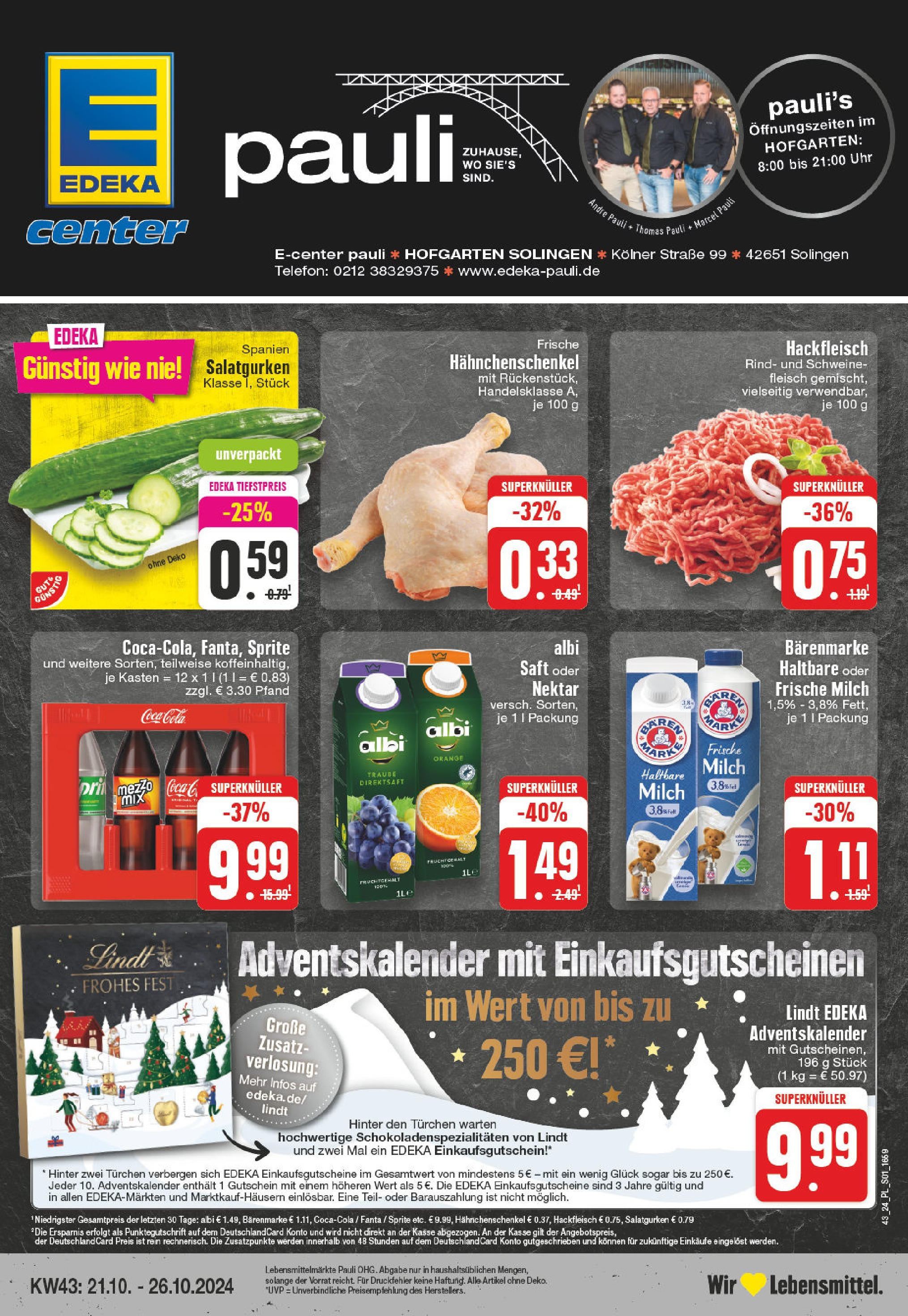 EDEKA Prospekt ab 21.10.2024 - E center Solingen, Kölner Straße 99 Online