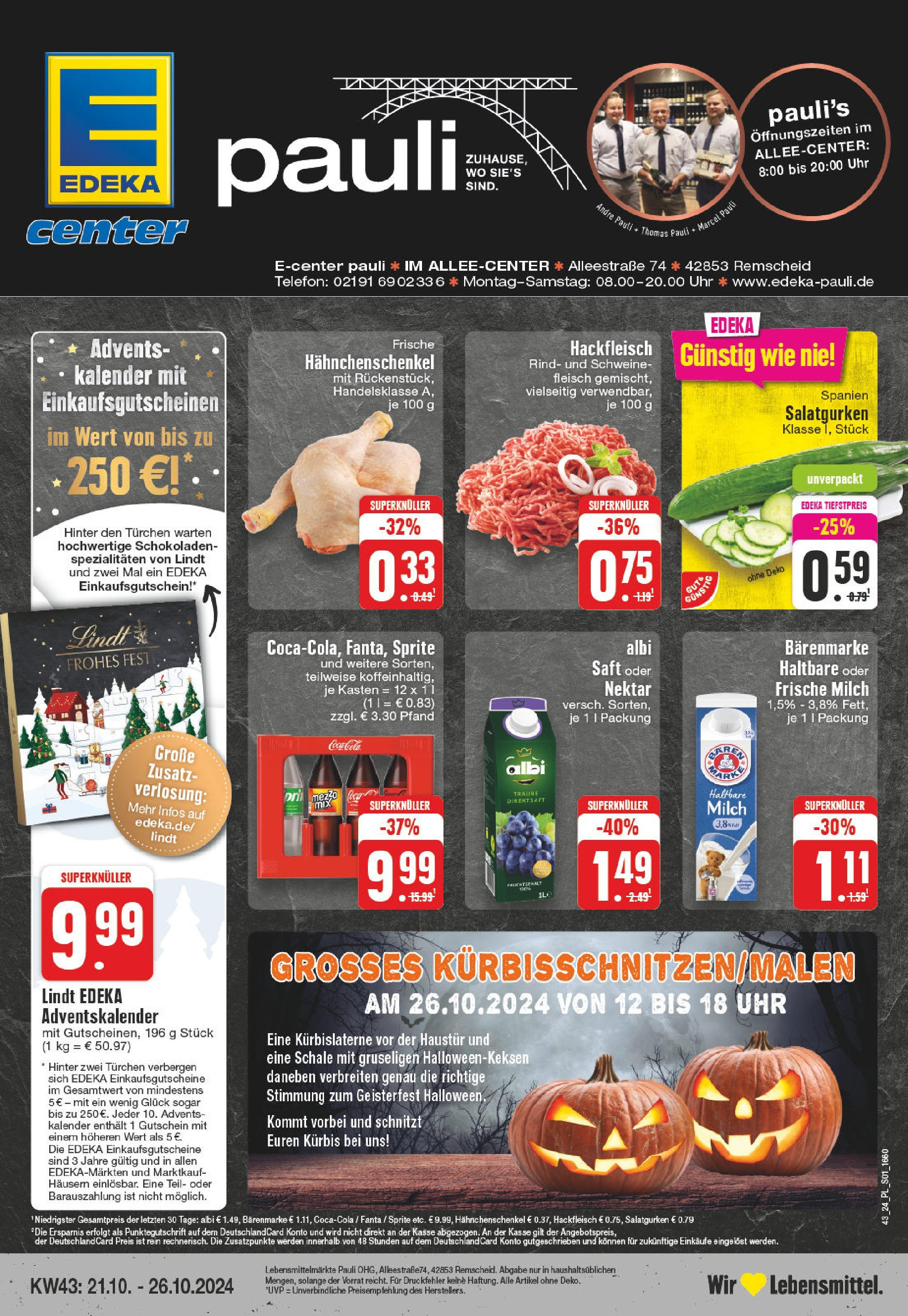 EDEKA Prospekt ab 21.10.2024 - E center Remscheid, Alleestraße 74 Online