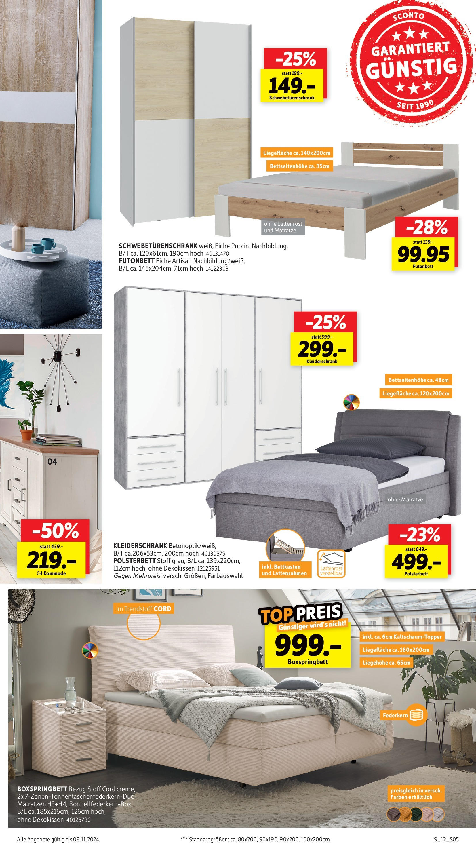 Sconto Prospekt 	 (ab 19.10.2024) zum Blättern | Seite: 5 | Produkte: Matratze, Kleiderschrank, Schwebetürenschrank, Boxspringbett