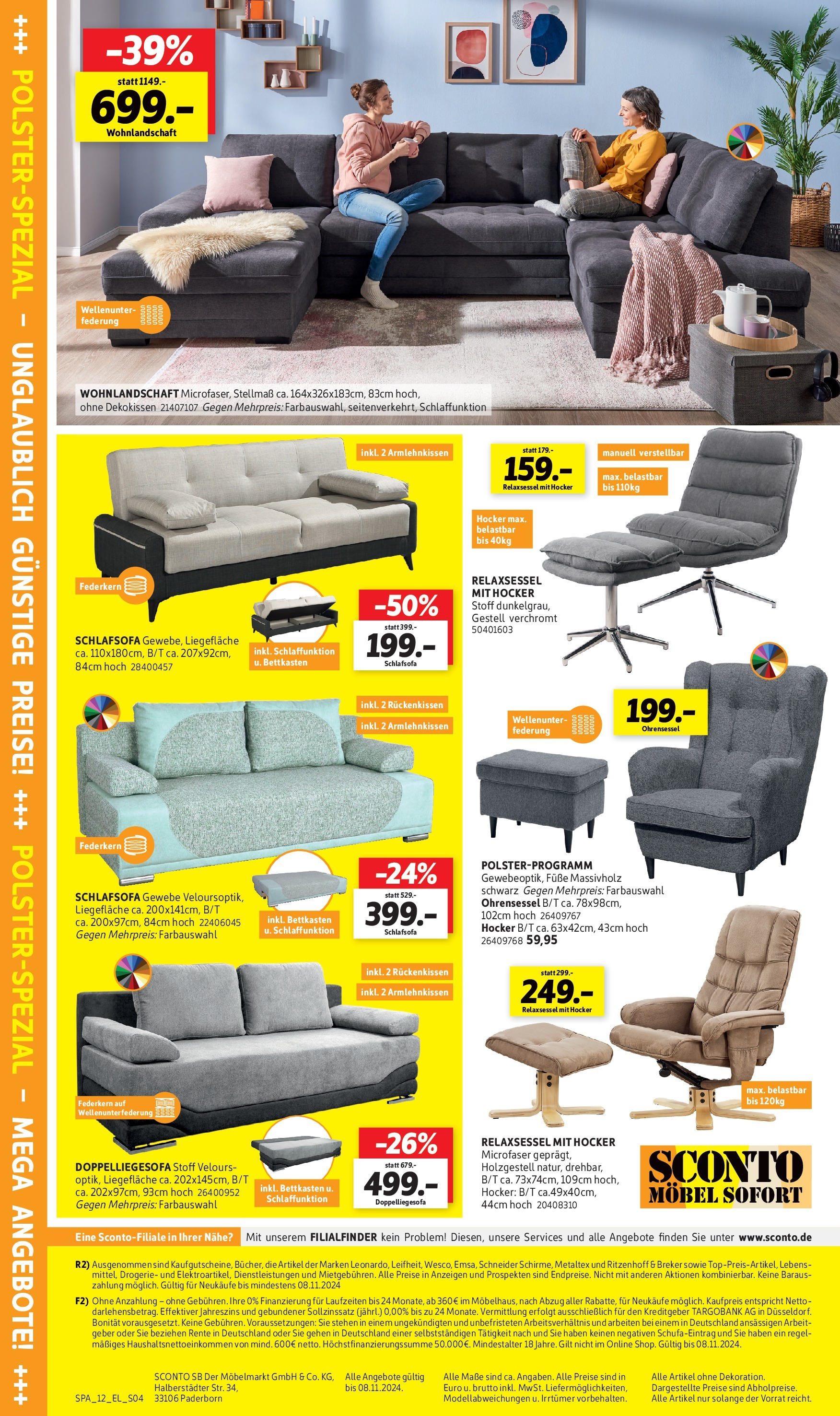 Sconto Prospekt 	 (ab 19.10.2024) zum Blättern | Seite: 12 | Produkte: Wohnlandschaft, Schlafsofa, Hocker, Relaxsessel