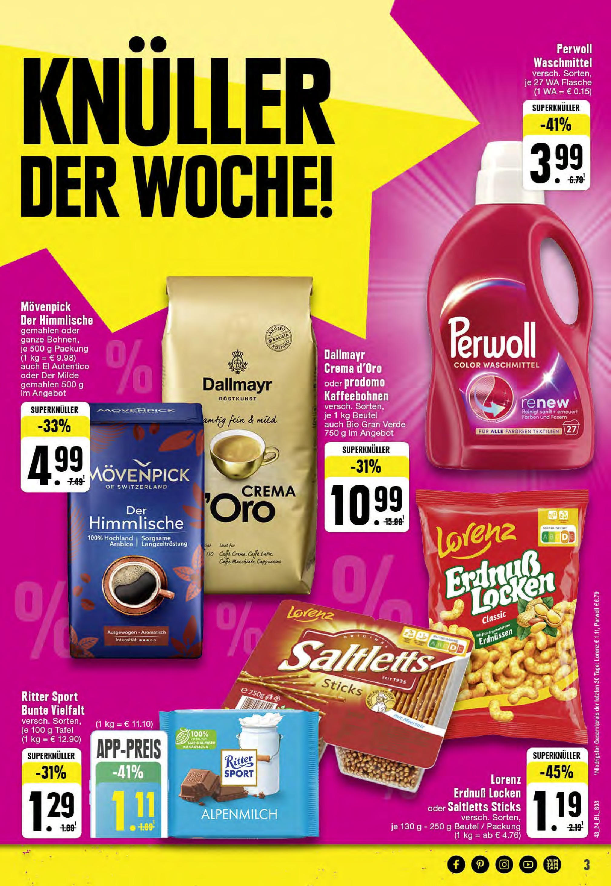 Edeka - Hörstel-Riesenbeck, Heinrich-Niemeyer-Straße 5 (ab 21.10.2024) » Angebote Online | Seite: 3 | Produkte: Ritter sport, Perwoll, Dallmayr, Waschmittel