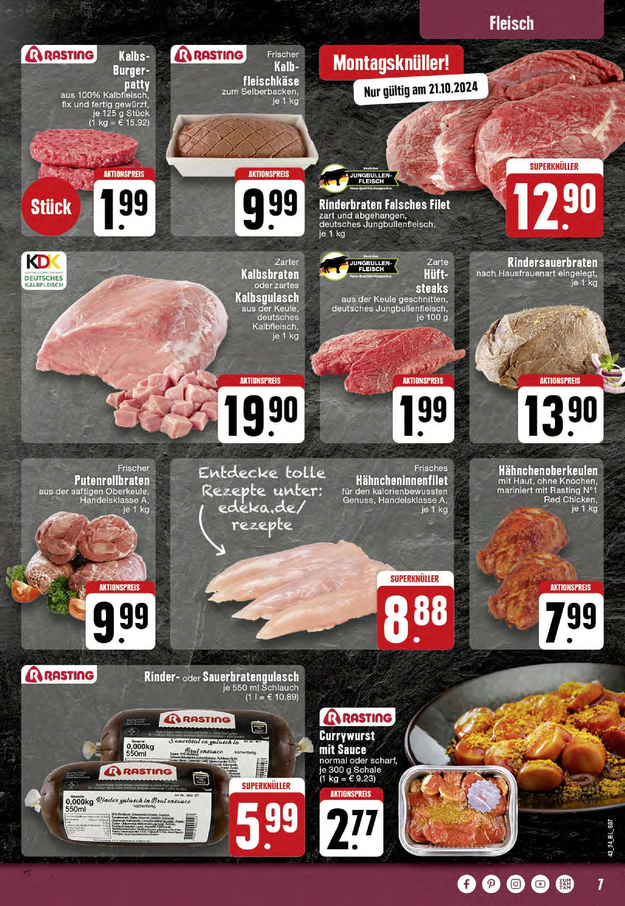 Edeka - Hörstel-Riesenbeck, Heinrich-Niemeyer-Straße 5 (ab 21.10.2024) » Angebote Online | Seite: 7 | Produkte: Rinderbraten, Burger, Gulasch, Fleisch