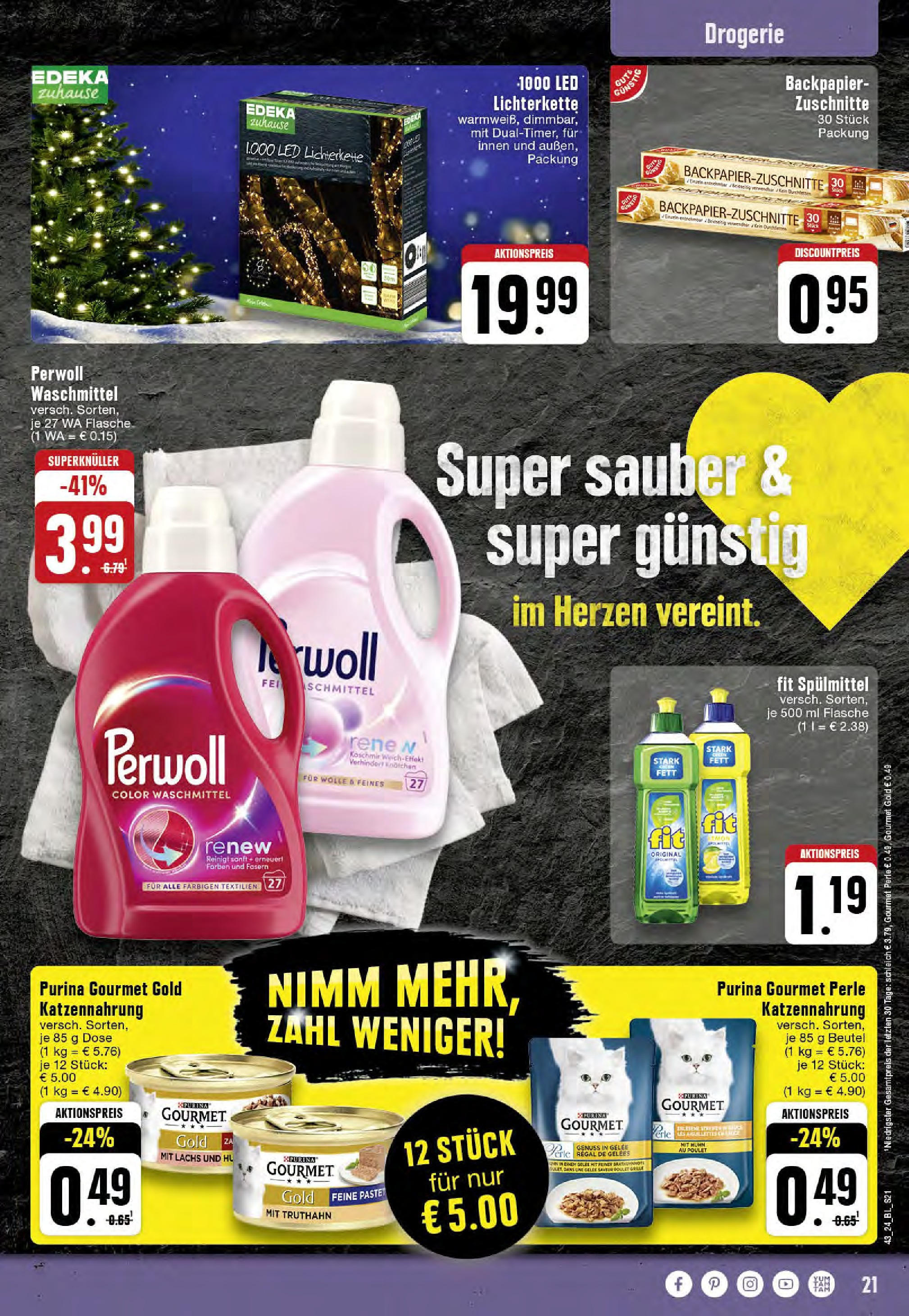 Edeka - Hörstel-Riesenbeck, Heinrich-Niemeyer-Straße 5 (ab 21.10.2024) » Angebote Online | Seite: 21 | Produkte: Perwoll, Lachs, Waschmittel, Purina gourmet gold