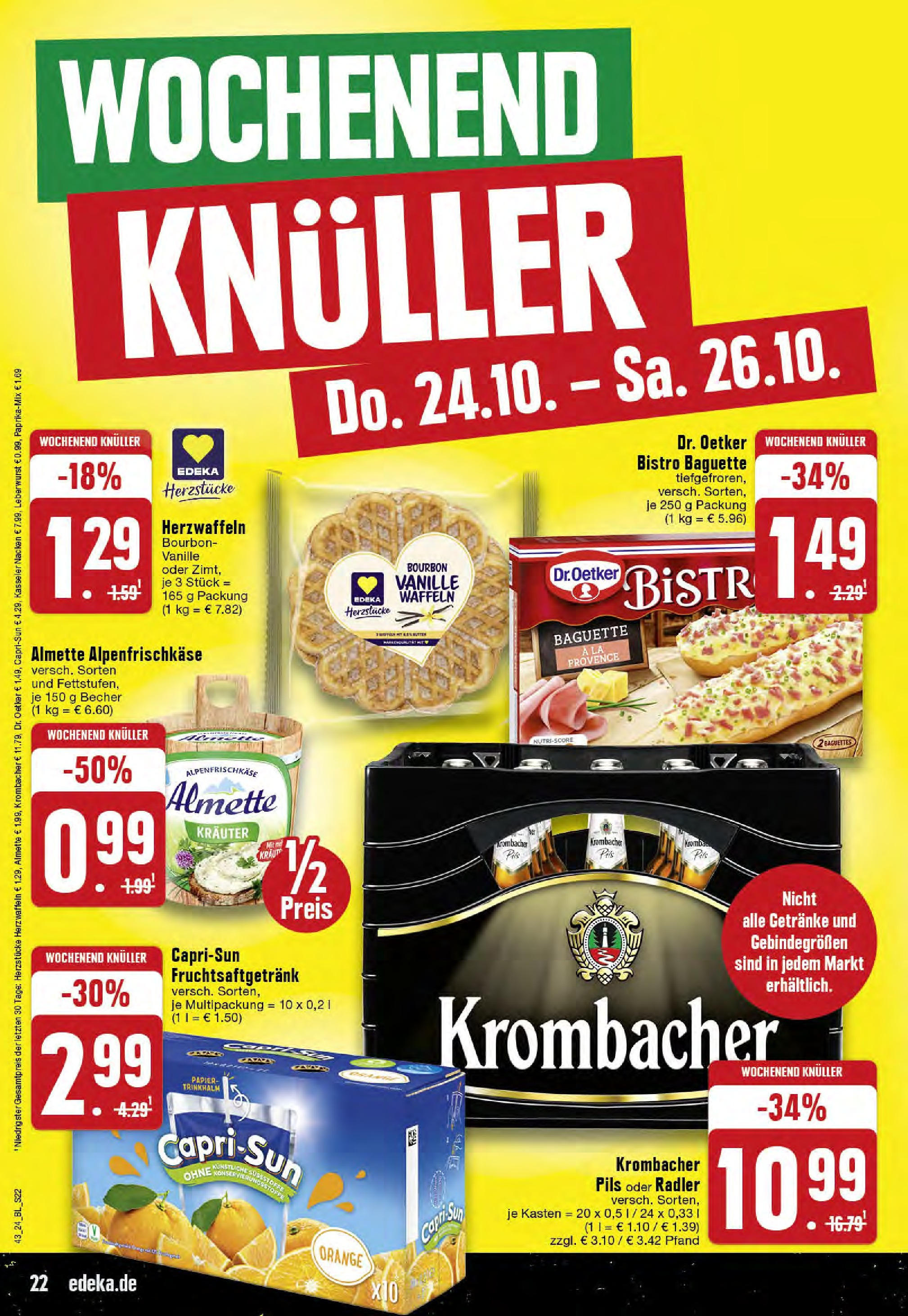 Edeka - Hörstel-Riesenbeck, Heinrich-Niemeyer-Straße 5 (ab 21.10.2024) » Angebote Online | Seite: 22 | Produkte: Almette, Pils, Baguette, Krombacher