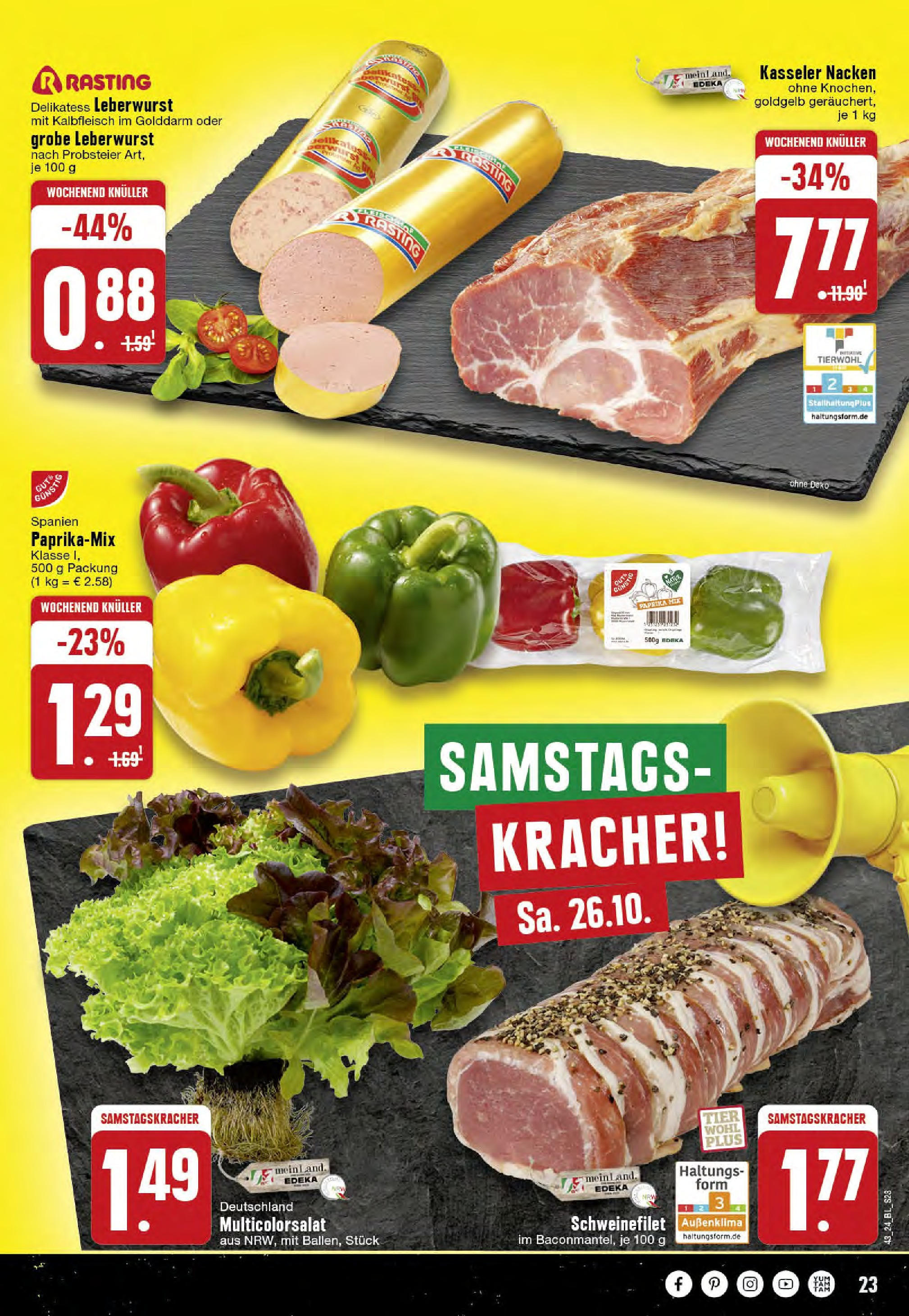 Edeka - Hörstel-Riesenbeck, Heinrich-Niemeyer-Straße 5 (ab 21.10.2024) » Angebote Online | Seite: 23 | Produkte: Schweinefilet, Kasseler nacken, Paprika, Wurst