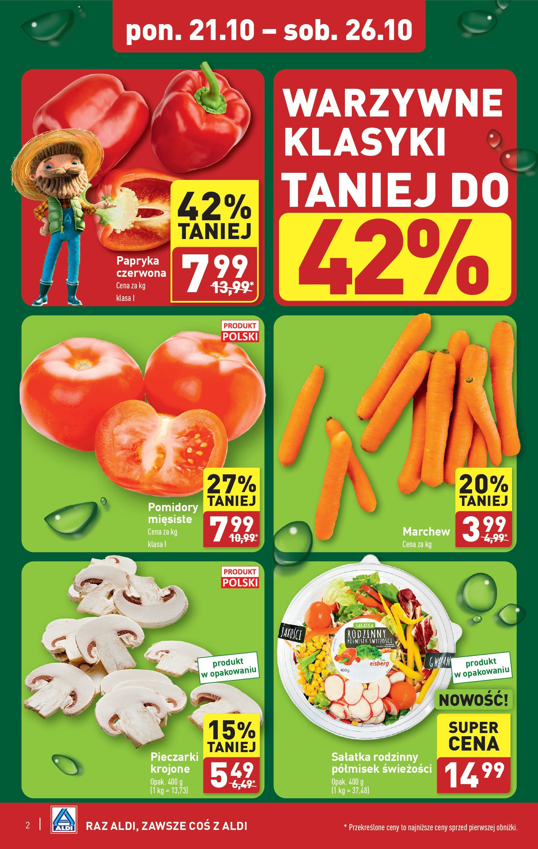 Aldi Gazetka - Farmer od 21.10.2024 - Ulotka PDF, promocje | Strona: 2 | Produkty: Pieczarki, Papryka czerwona, Pomidory, Sałatka