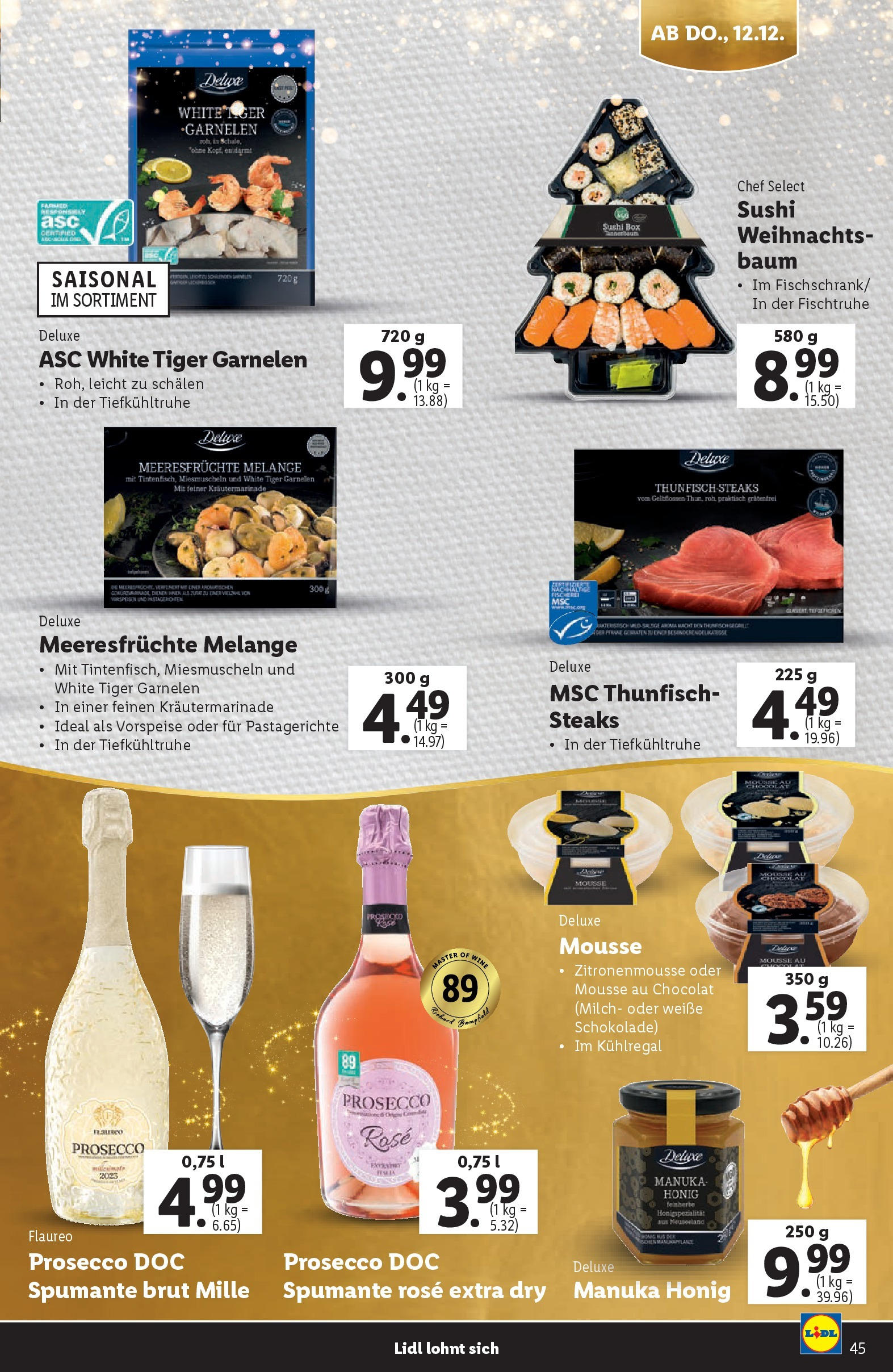 Lidl Flugblatt 07.11.2024 | WEIHNACHTEN | Seite: 45 | Produkte: Meeresfrüchte, Box, Milch, Schokolade