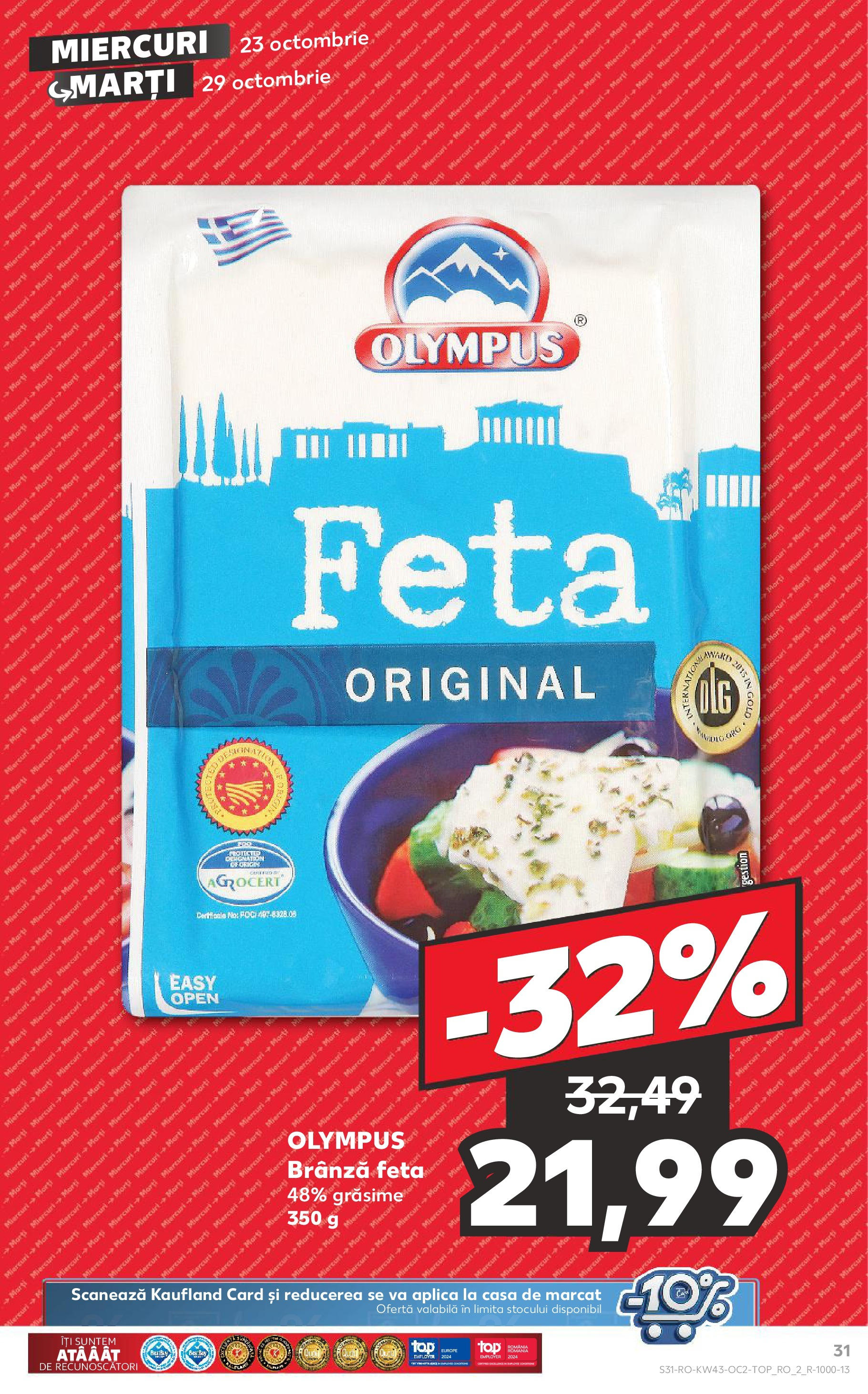 Catalog Kaufland - Odorheiu Secuiesc 23.10.2024 - Revista si Oferta | Pagină: 31 | Produse: Brânză