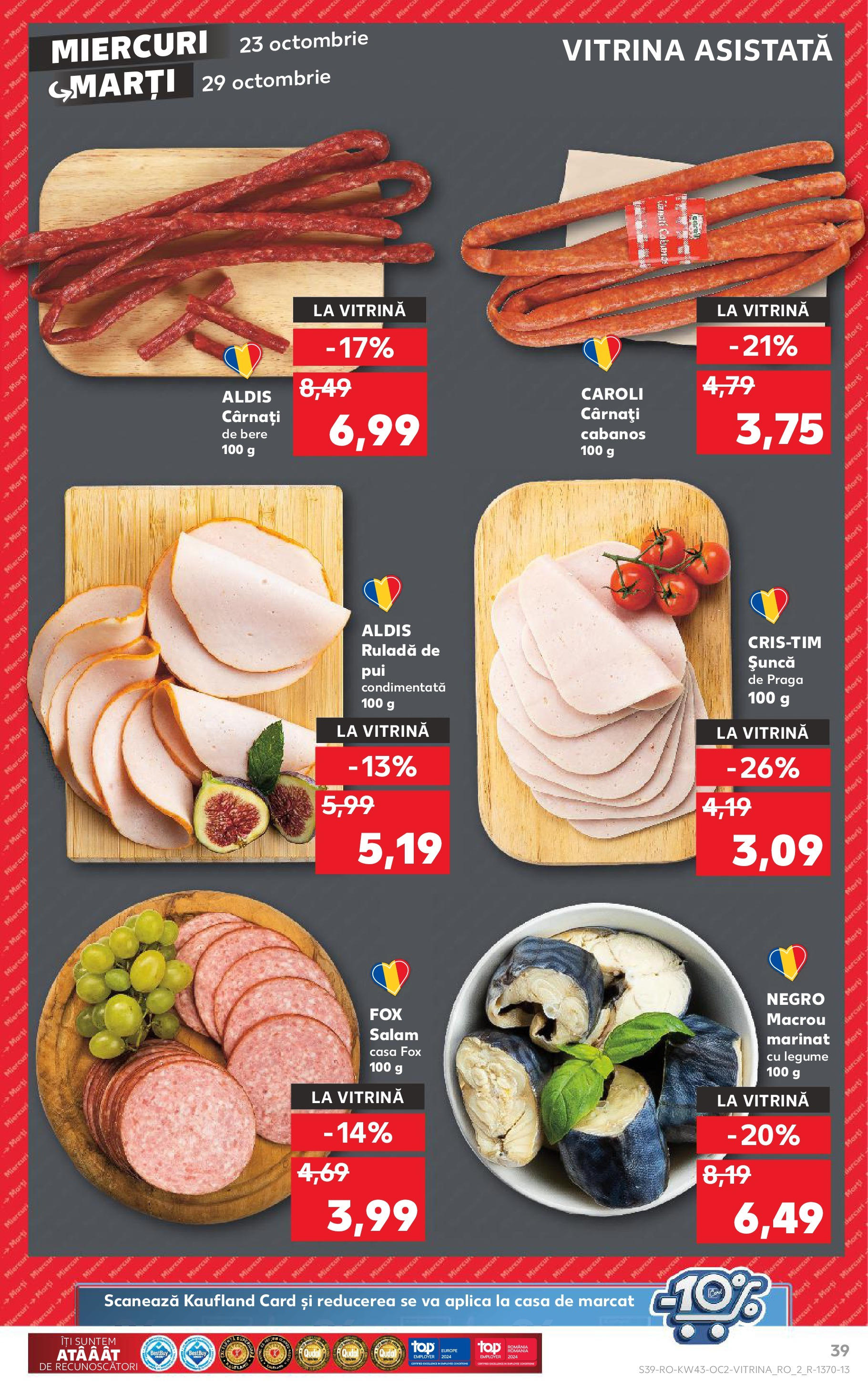 Catalog Kaufland - Odorheiu Secuiesc 23.10.2024 - Revista si Oferta | Pagină: 39 | Produse: Șuncă, Bere, Legume, Cârnați