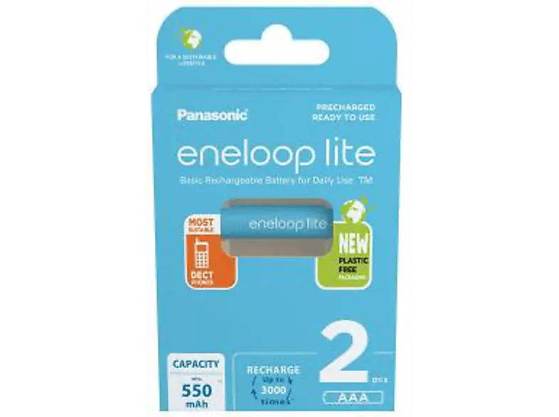 Eneloop lite AAA 550mAh, NiMH, vorgeladen, 2er-Pack; Batterie wiederaufladbar