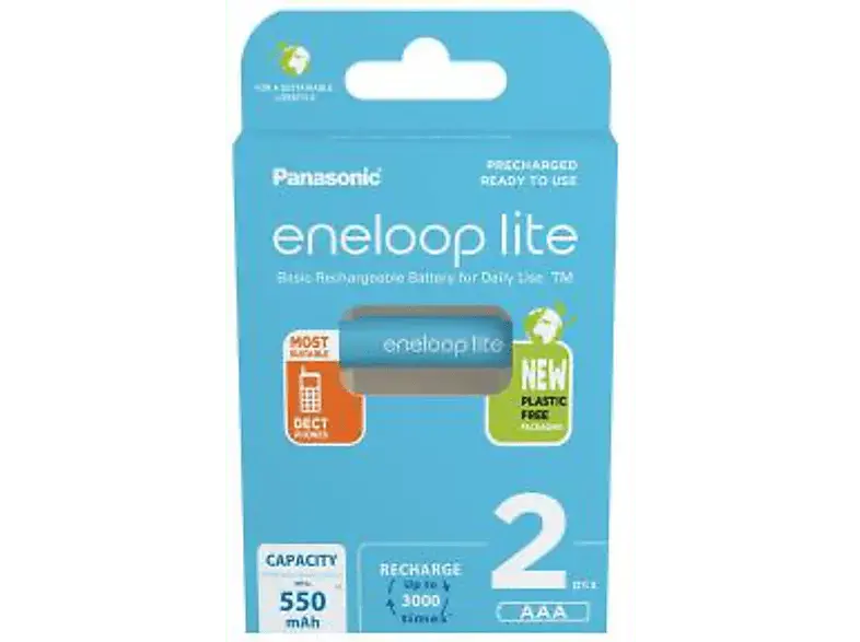 Eneloop lite AAA 550mAh, NiMH, vorgeladen, 2er-Pack; Batterie wiederaufladbar