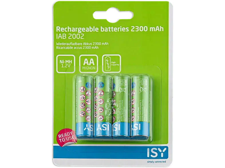 ISY Wiederaufladbare Batterien AA, 1.2 Volt, IAB-2002, 2300mAh, 4 Stück