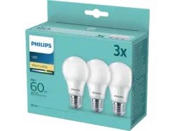 Philips LED Lampe, Standardform, ersetzt 60W, E27, Warmweiß, 9 Watt, 806 Lumen, 3er Pack