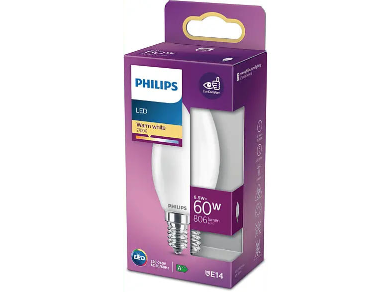 Philips Glühlampe LED Classic 60W E14 WW B35 FR ND RFSRT4; LED Leuchtmittel