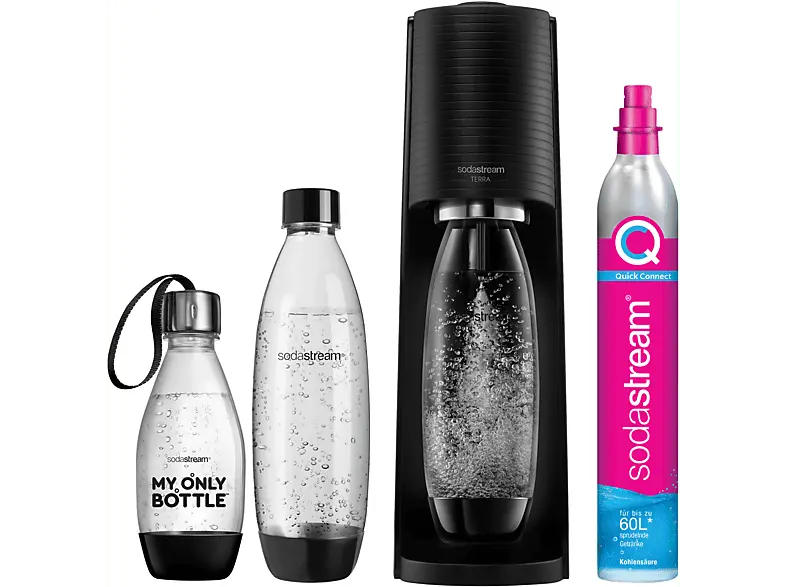 Sodastream Terra Vorteilspack Wassersprudler mit 3 Flaschen, CO² Zylinder inklusive , Schwarz