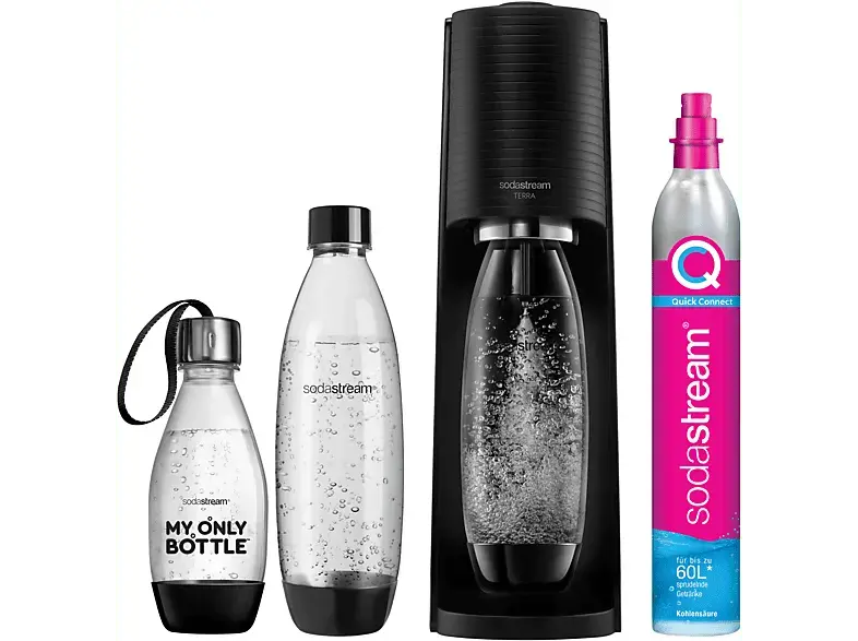 Sodastream Terra Vorteilspack Wassersprudler mit 3 Flaschen, CO² Zylinder inklusive , Schwarz
