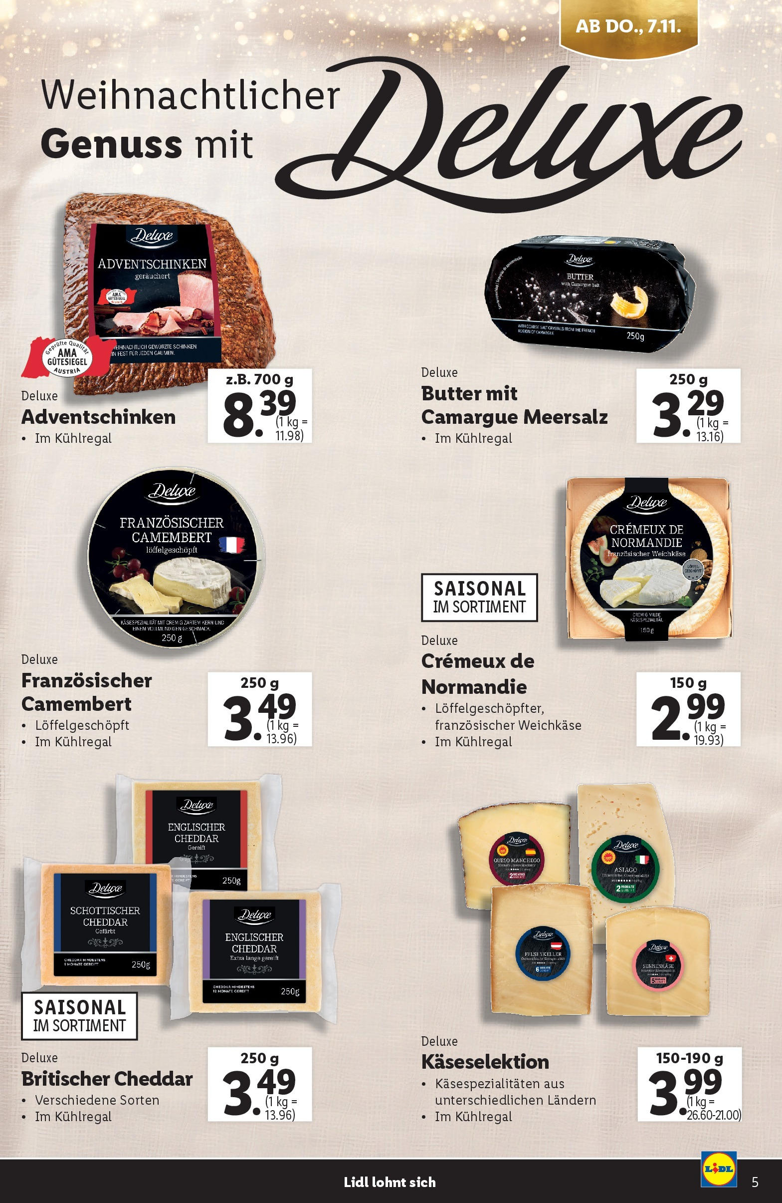 Lidl Flugblatt 07.11.2024 | WEIHNACHTEN | Seite: 5 | Produkte: Butter, Schinken