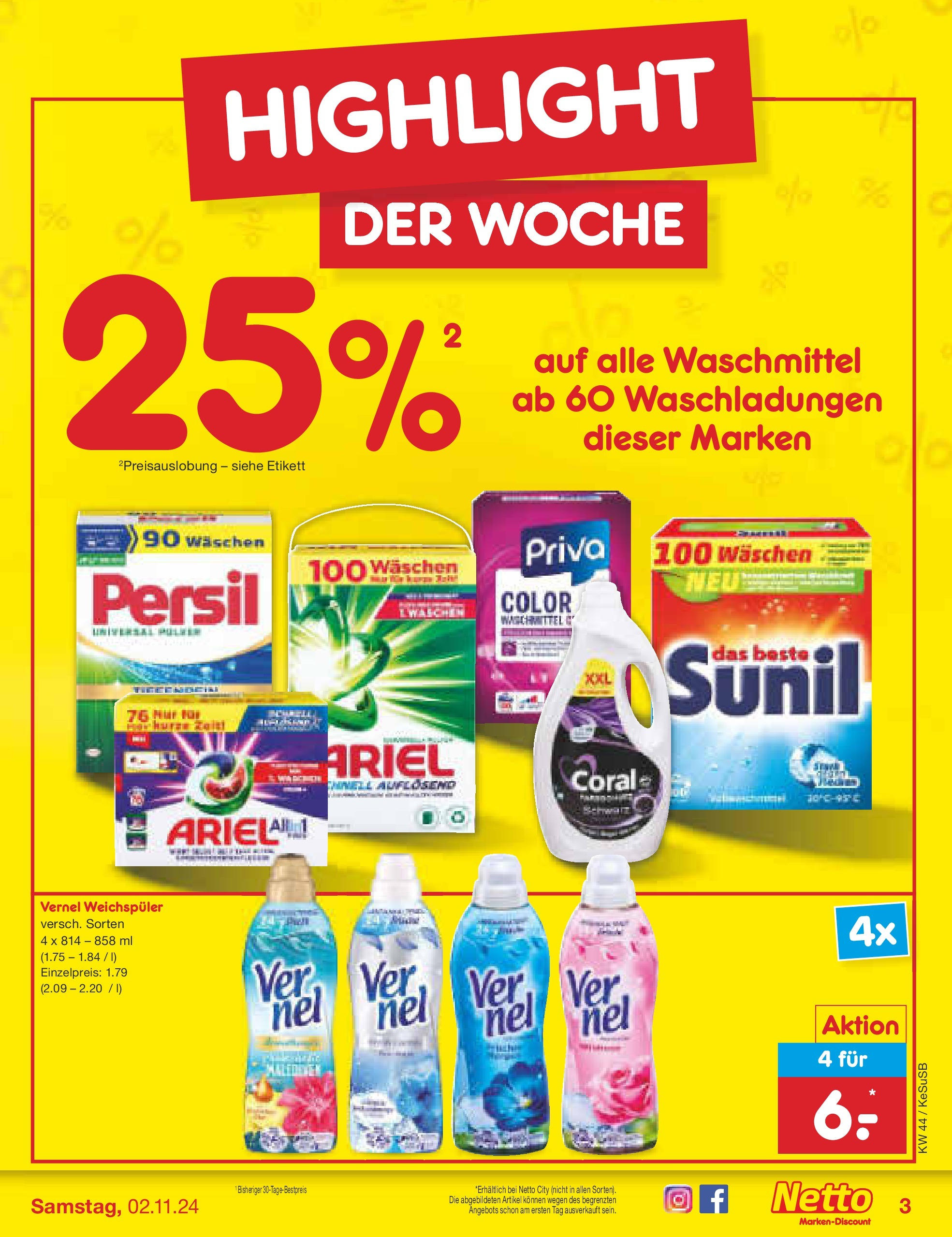 Netto Marken-Discount - Rheinland-Pfalz (ab 27.10.2024) » Angebote | Seite: 3 | Produkte: Ariel, Coral, Weichspüler, Persil