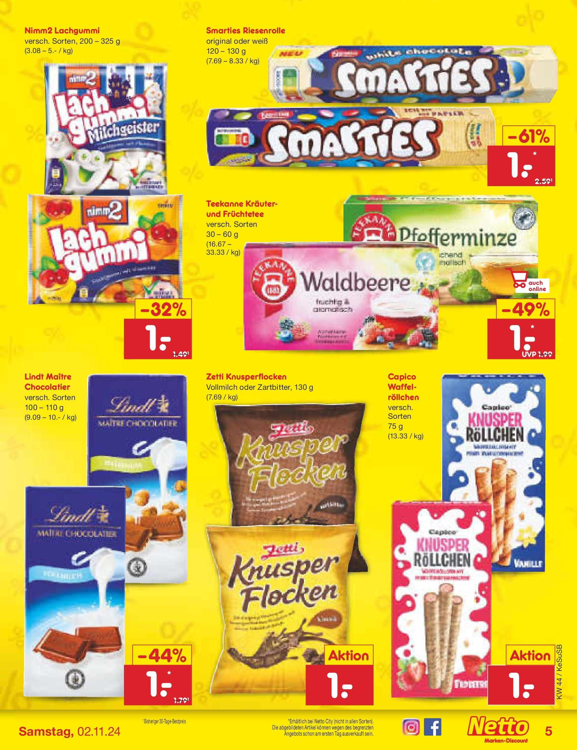 Netto Marken-Discount - Rheinland-Pfalz (ab 27.10.2024) » Angebote | Seite: 5 | Produkte: Smarties, Teekanne, Lindt, Flocken