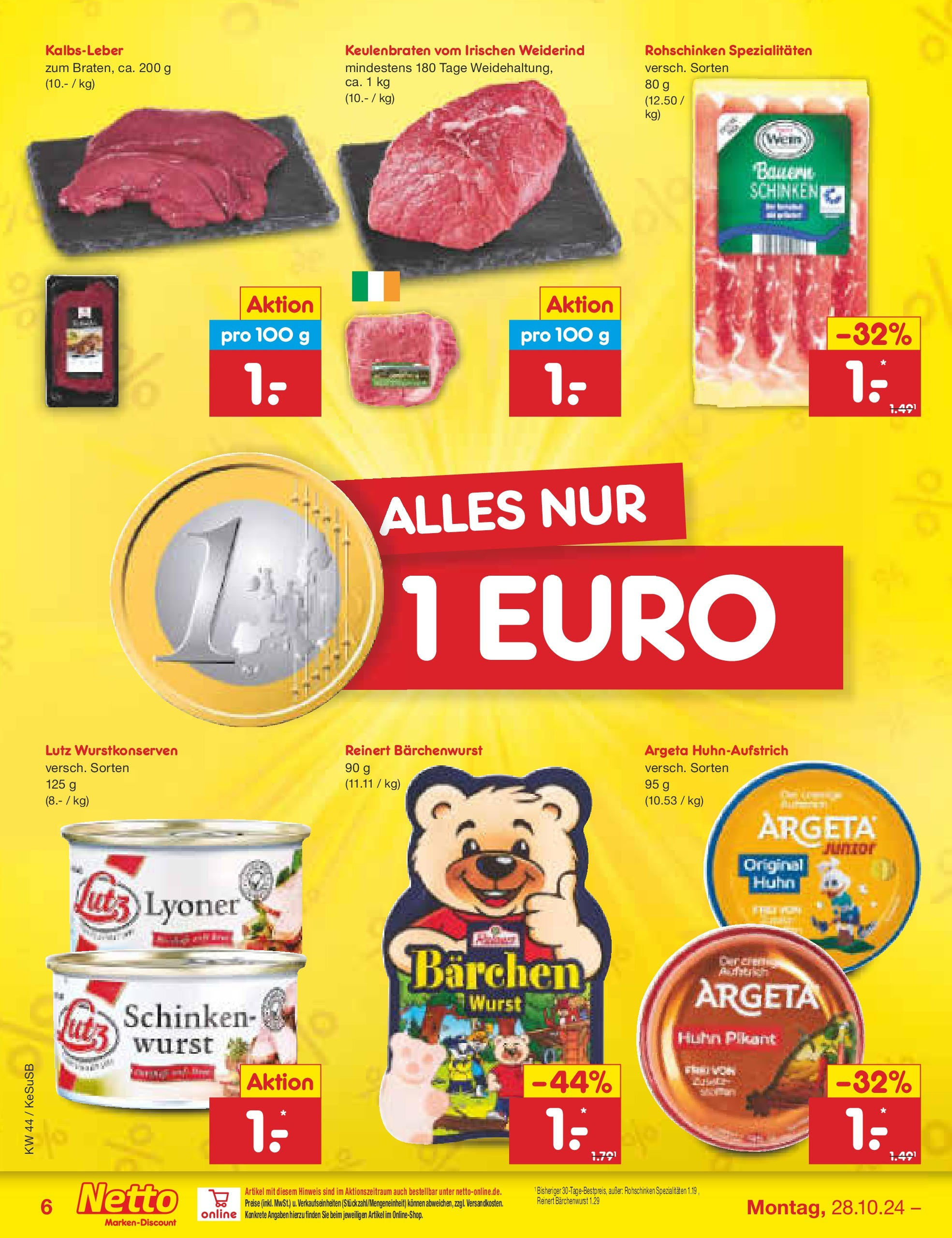 Netto Marken-Discount - Rheinland-Pfalz (ab 27.10.2024) » Angebote | Seite: 6 | Produkte: Kalbsleber, Wurst, Schinken, Wein