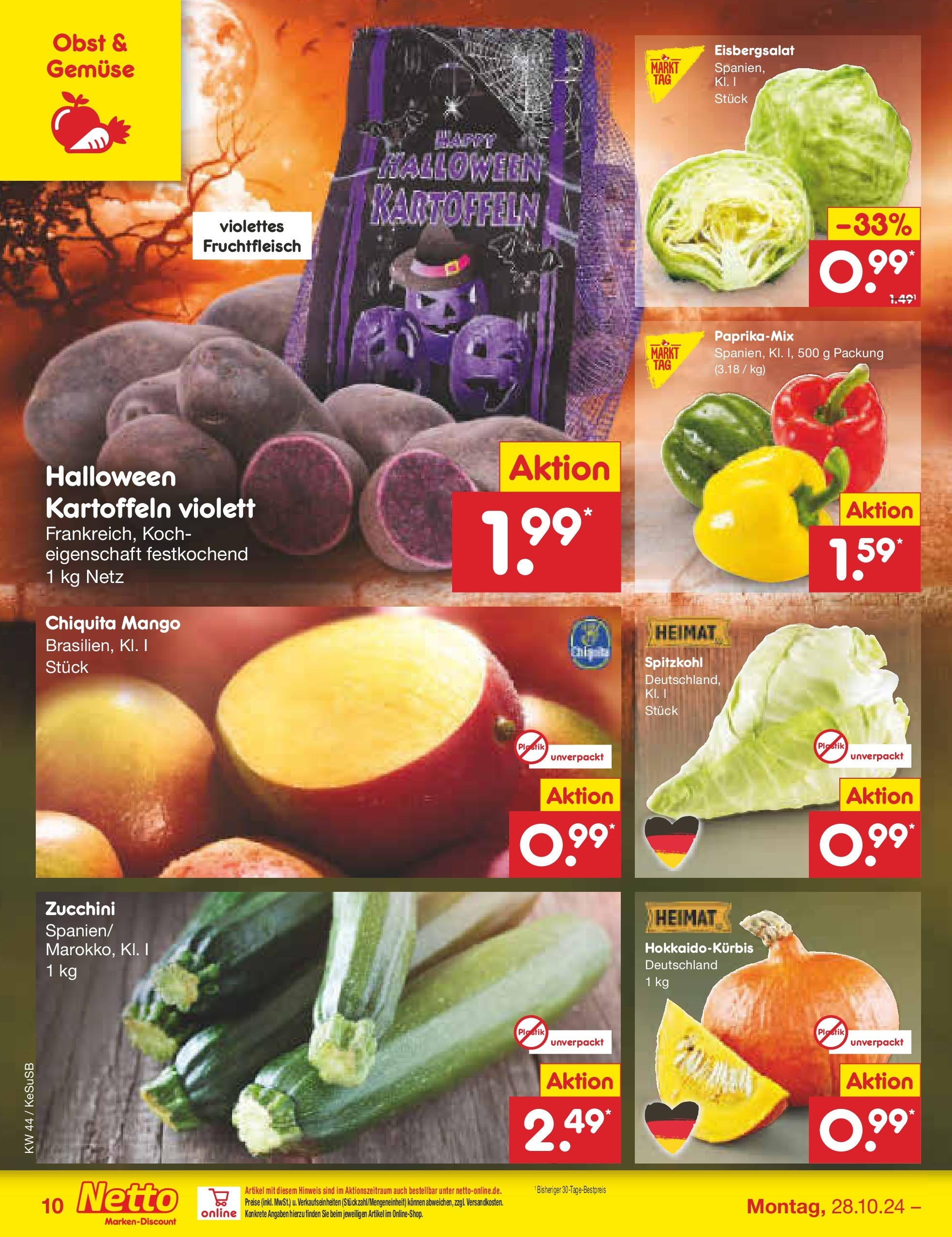 Netto Marken-Discount - Rheinland-Pfalz (ab 27.10.2024) » Angebote | Seite: 10 | Produkte: Kartoffeln, Gemüse, Mango, Zucchini