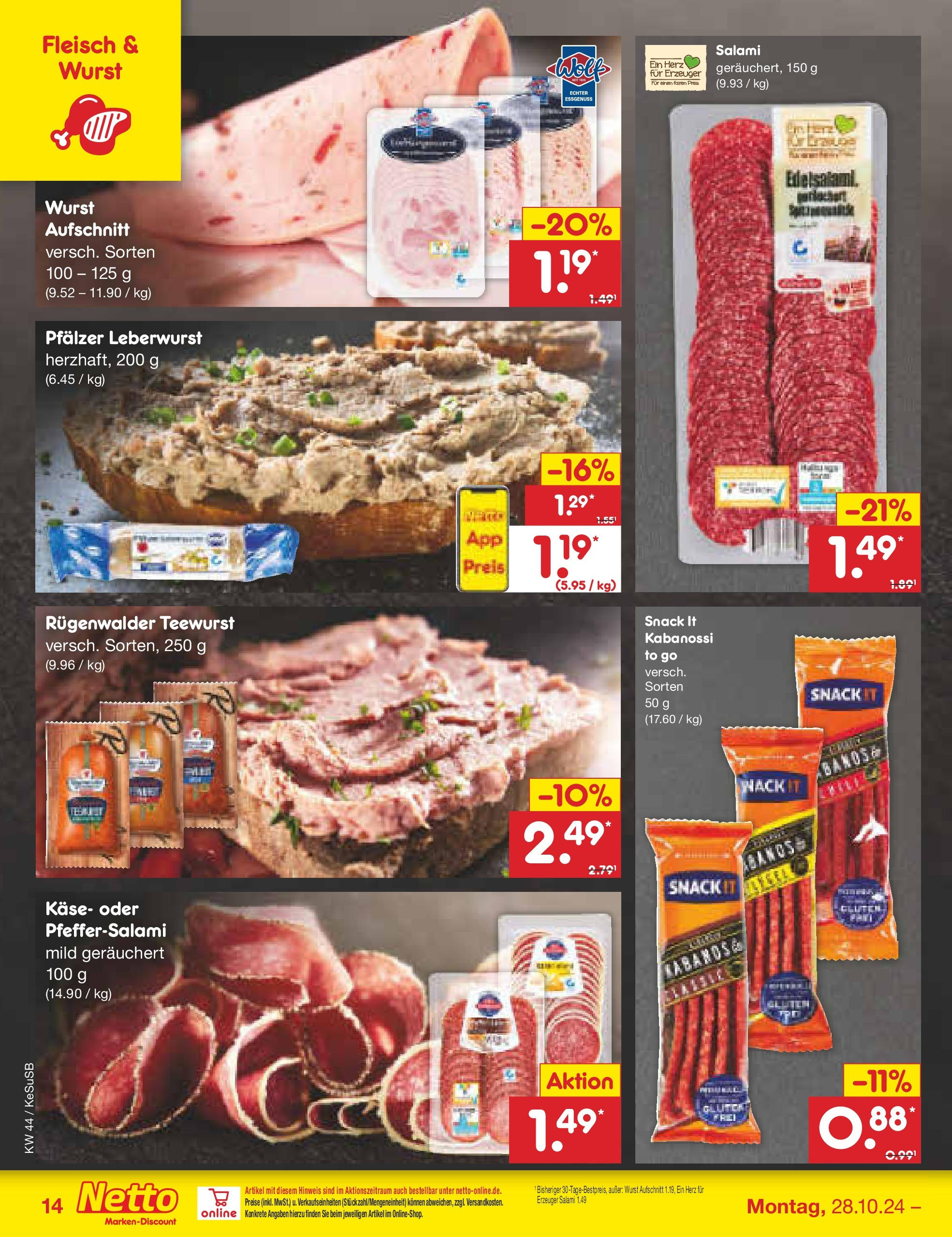 Netto Marken-Discount - Rheinland-Pfalz (ab 27.10.2024) » Angebote | Seite: 16 | Produkte: Käse, Wurst, Salami, Fleisch