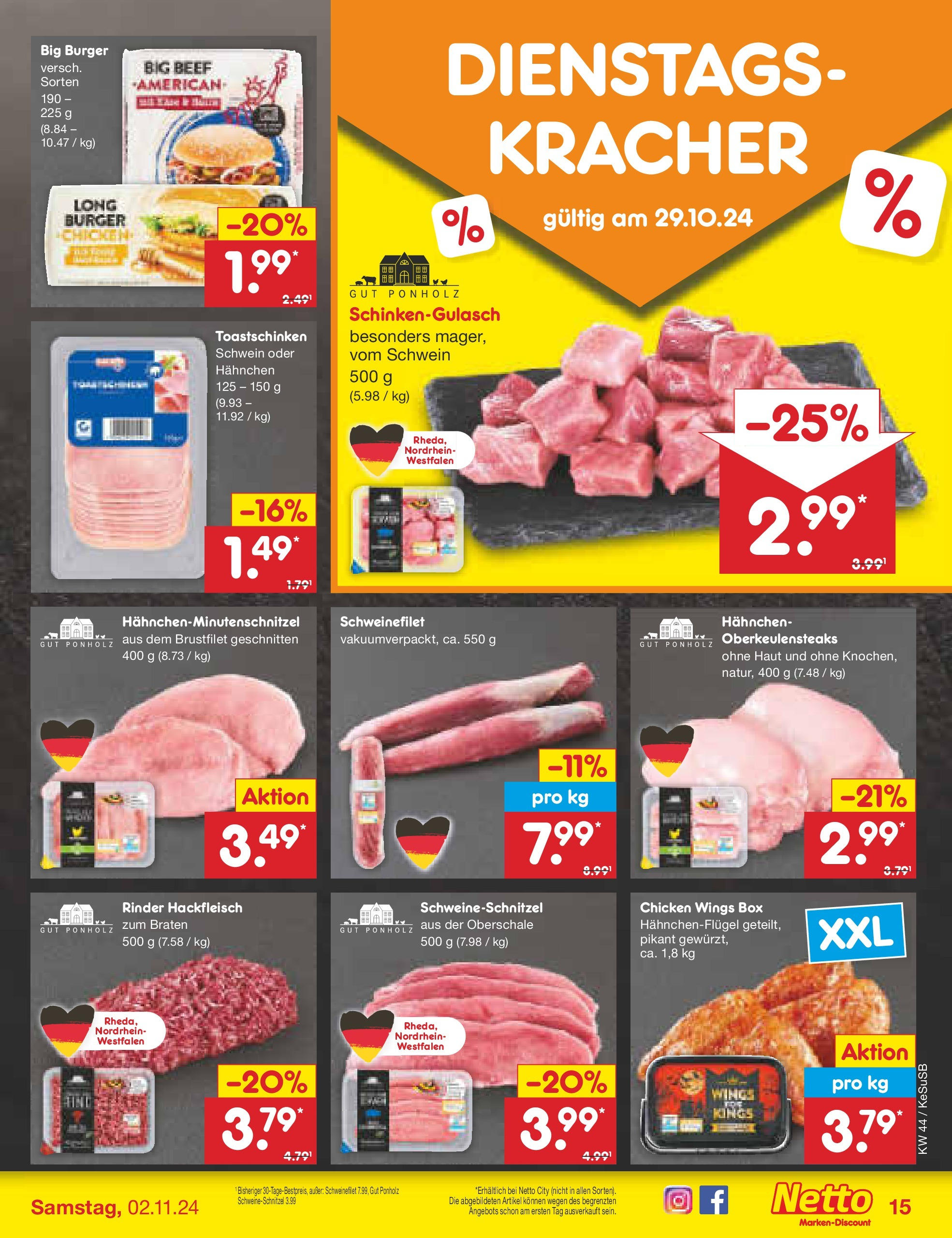 Netto Marken-Discount - Rheinland-Pfalz (ab 27.10.2024) » Angebote | Seite: 17 | Produkte: Burger, Toastschinken, Schweinefilet, Hackfleisch