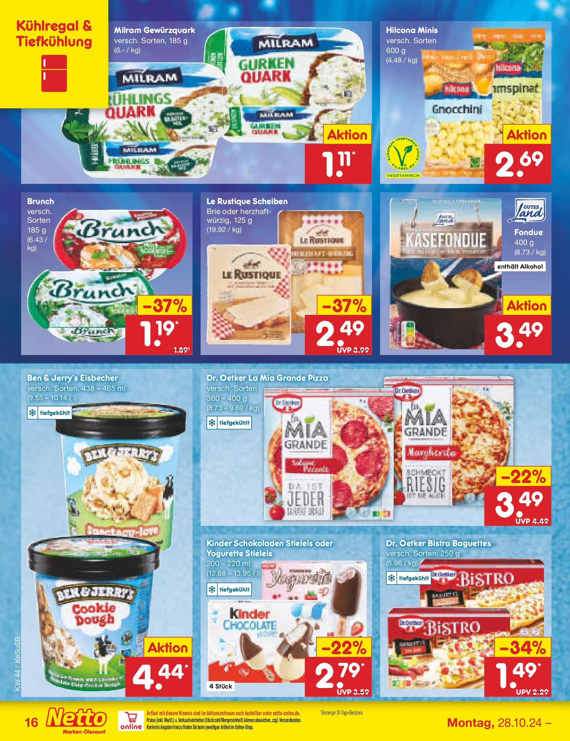 Netto Marken-Discount - Rheinland-Pfalz (ab 27.10.2024) » Angebote | Seite: 18 | Produkte: Yogurette, Milram, Fondue, Gurken