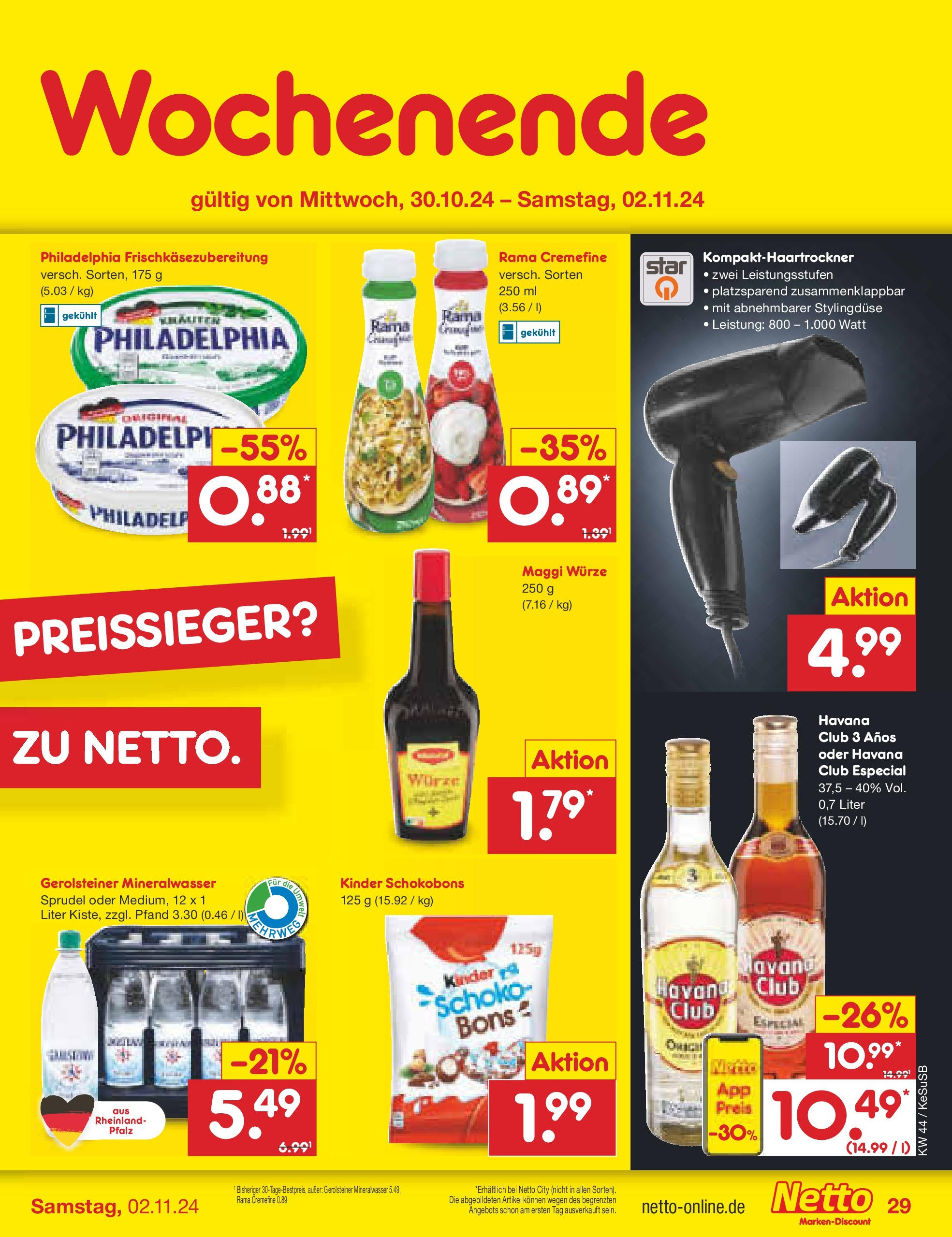 Netto Marken-Discount - Rheinland-Pfalz (ab 27.10.2024) » Angebote | Seite: 38 | Produkte: Rama, Maggi, Mineralwasser, Gerolsteiner