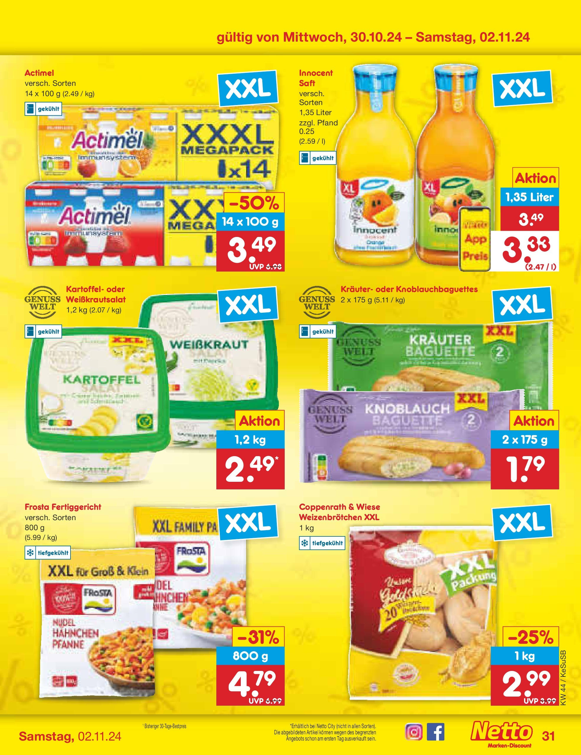 Netto Marken-Discount - Rheinland-Pfalz (ab 27.10.2024) » Angebote | Seite: 40 | Produkte: Hahnchen, Actimel, Knoblauch, Saft