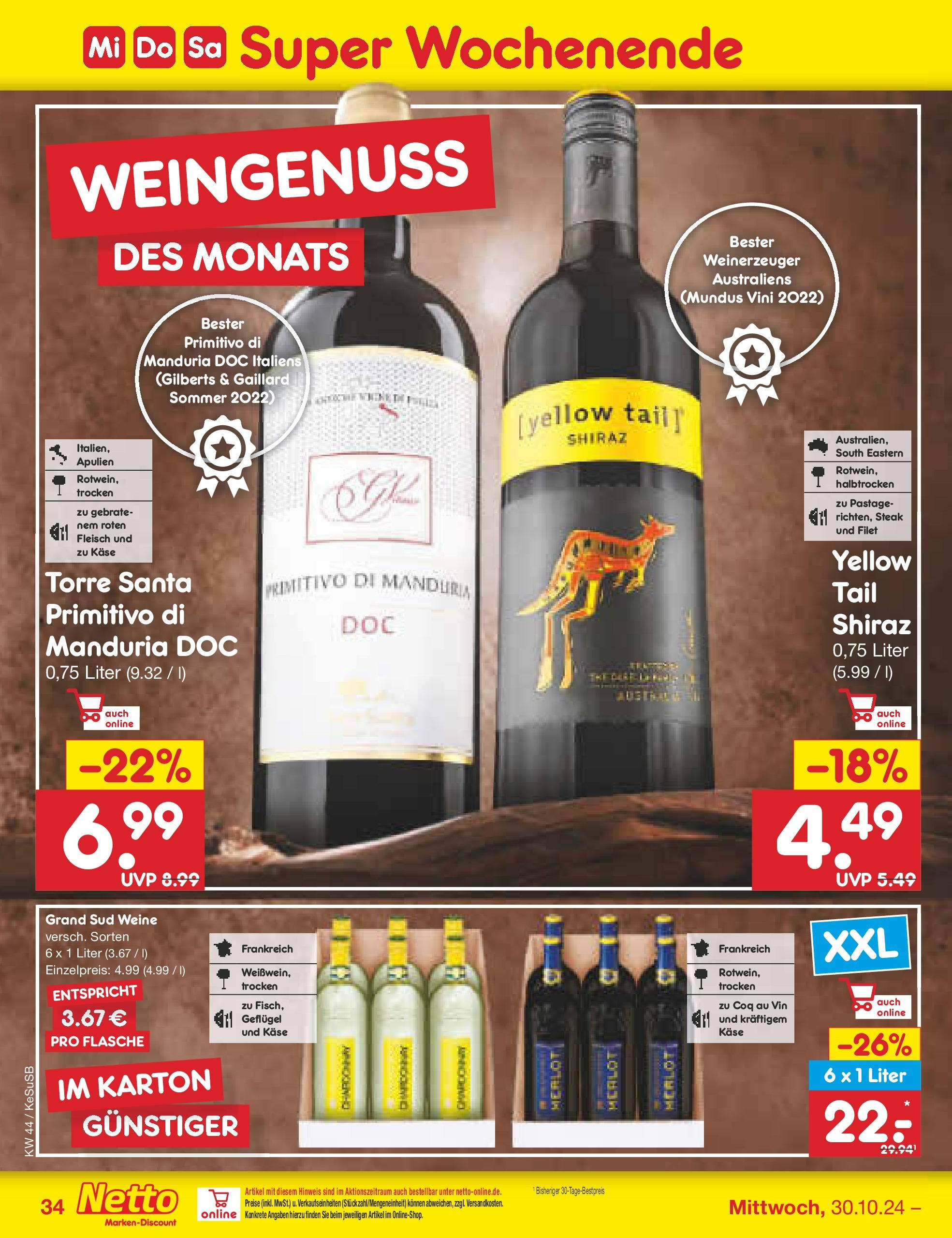 Netto Marken-Discount - Rheinland-Pfalz (ab 27.10.2024) » Angebote | Seite: 43 | Produkte: Käse, Merlot, Grand sud, Steak