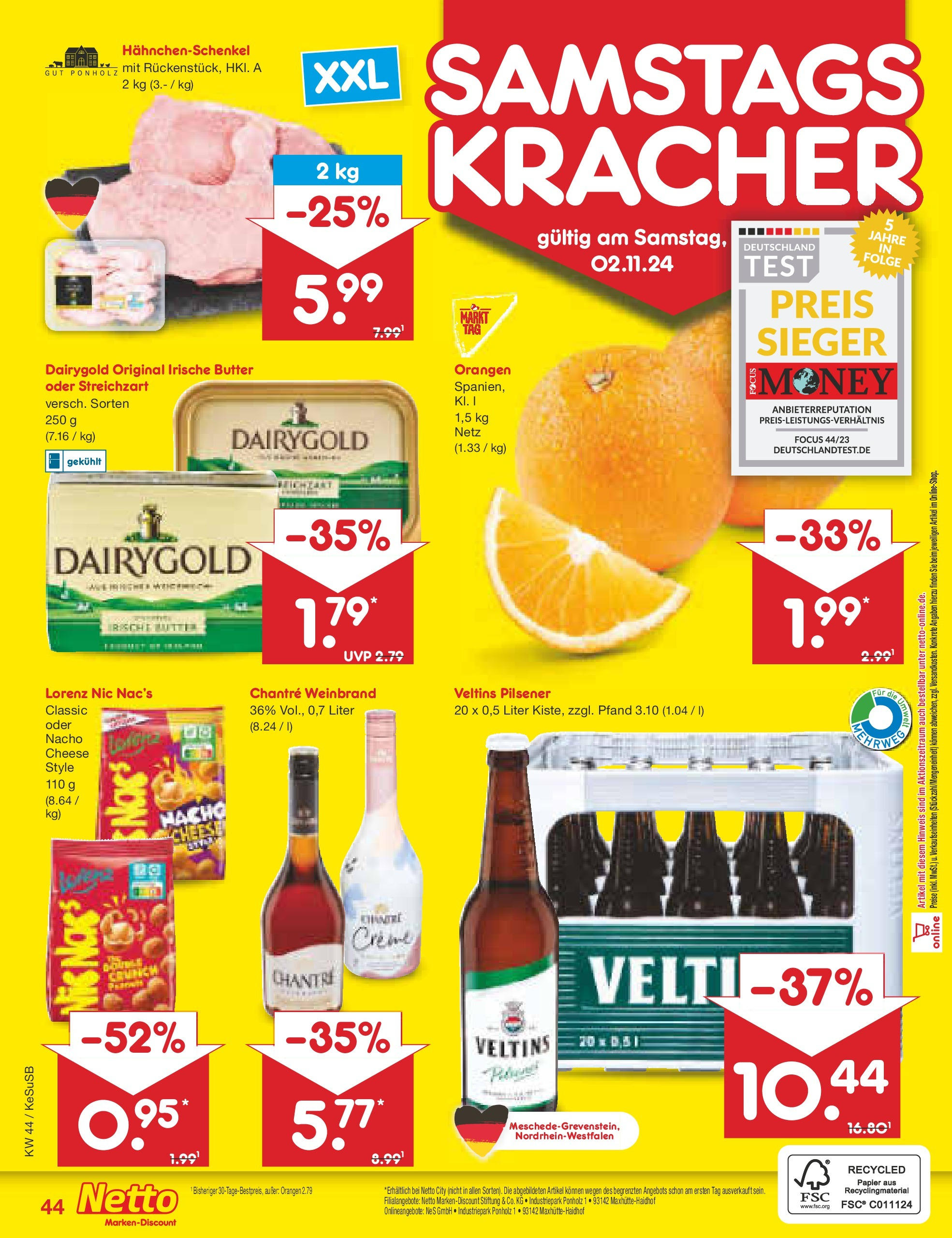 Netto Marken-Discount - Rheinland-Pfalz (ab 27.10.2024) » Angebote | Seite: 56 | Produkte: Hahnchenschenkel, Orangen, Creme, Chantré