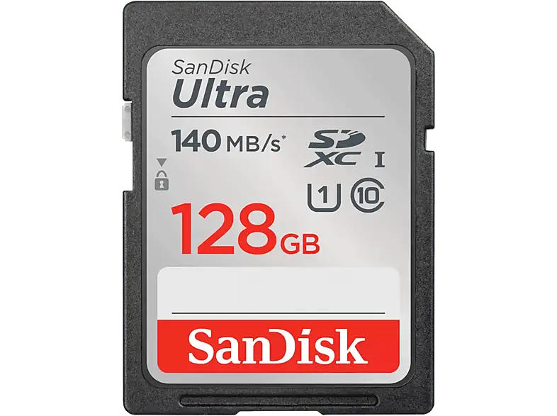 SandISK 128GB Ultra SDXC Karte bis zu 140 MB/s mit App-Performance A1 UHS-I Class 10 U1; Speicherkarte