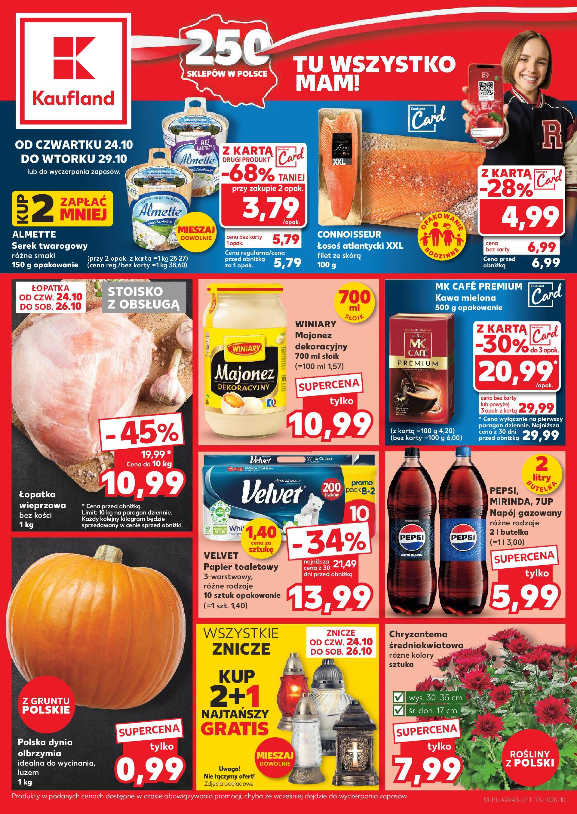 Kaufland gazetka od 24.10.2024 - od jutra PDF | Strona: 1 | Produkty: Karta, Łosoś atlantycki, Papier toaletowy, Rosliny