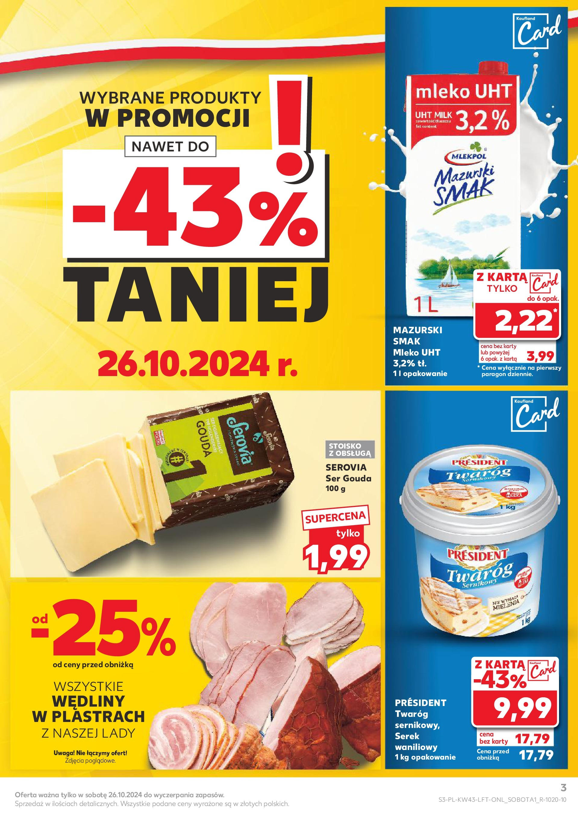 Kaufland gazetka od 24.10.2024 - od jutra PDF | Strona: 3 | Produkty: Karta, Serek, Mleko, Wędliny