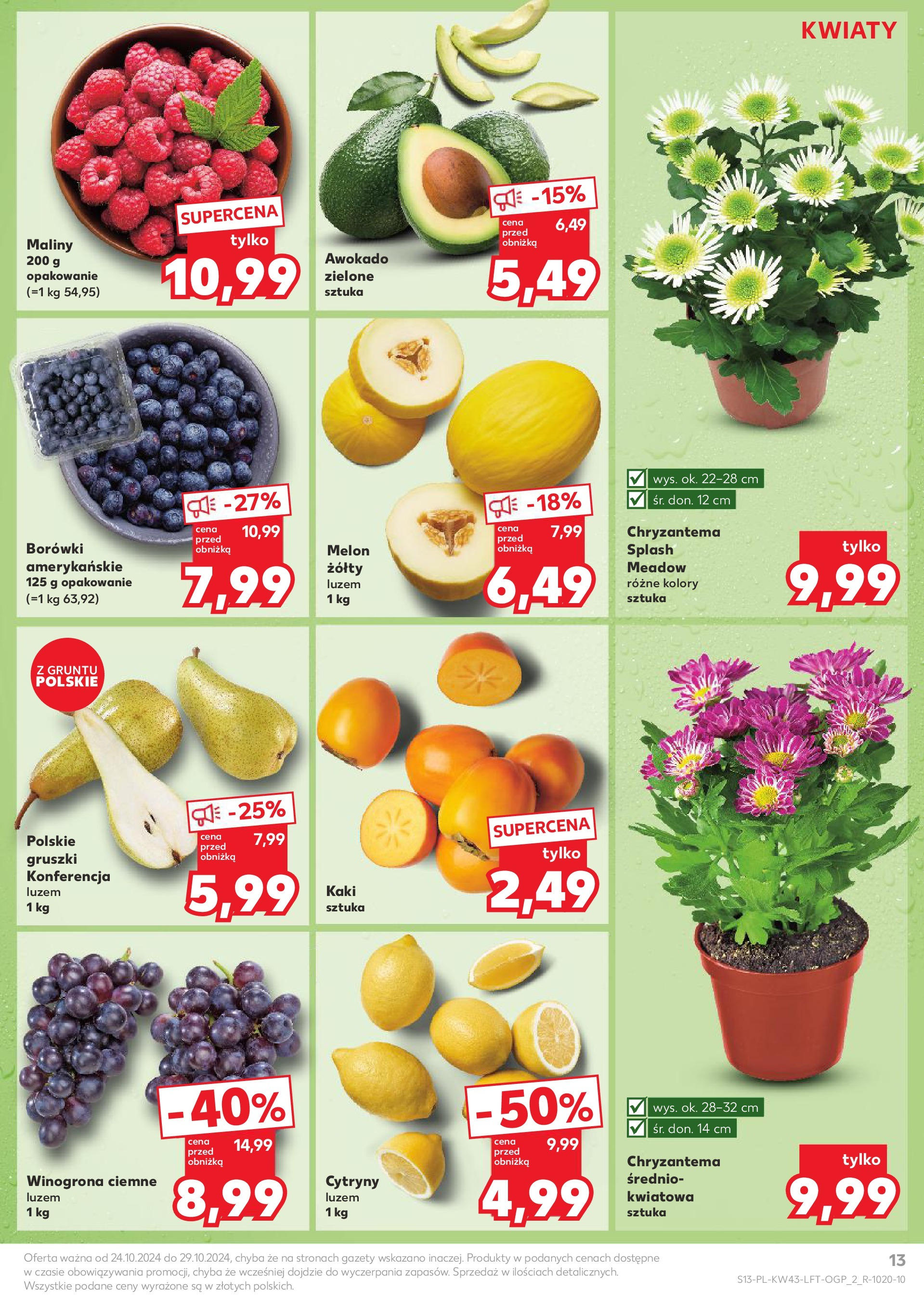 Kaufland gazetka od 24.10.2024 - od jutra PDF | Strona: 13 | Produkty: Winogrona, Melon, Maliny, Cytryny