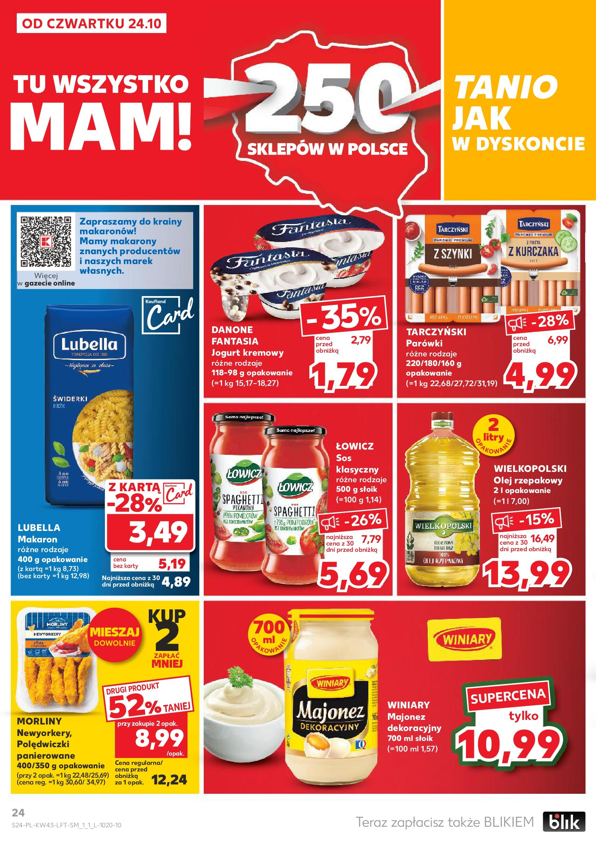 Kaufland gazetka od 24.10.2024 - od jutra PDF | Strona: 24 | Produkty: Parówki, Jogurt, Olej, Majonez