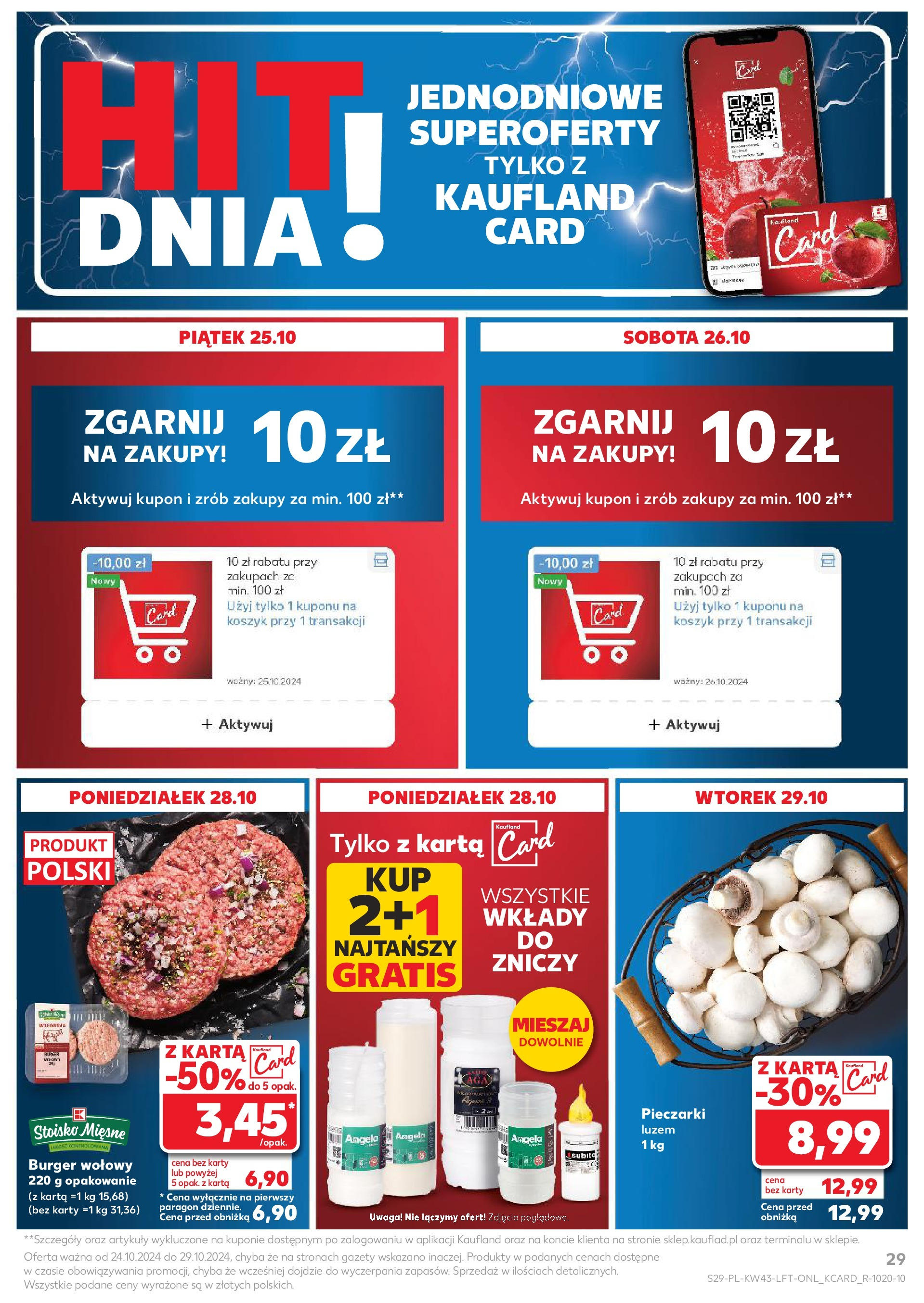 Kaufland gazetka od 24.10.2024 - od jutra PDF | Strona: 29 | Produkty: Karta, Pieczarki, Burger wołowy