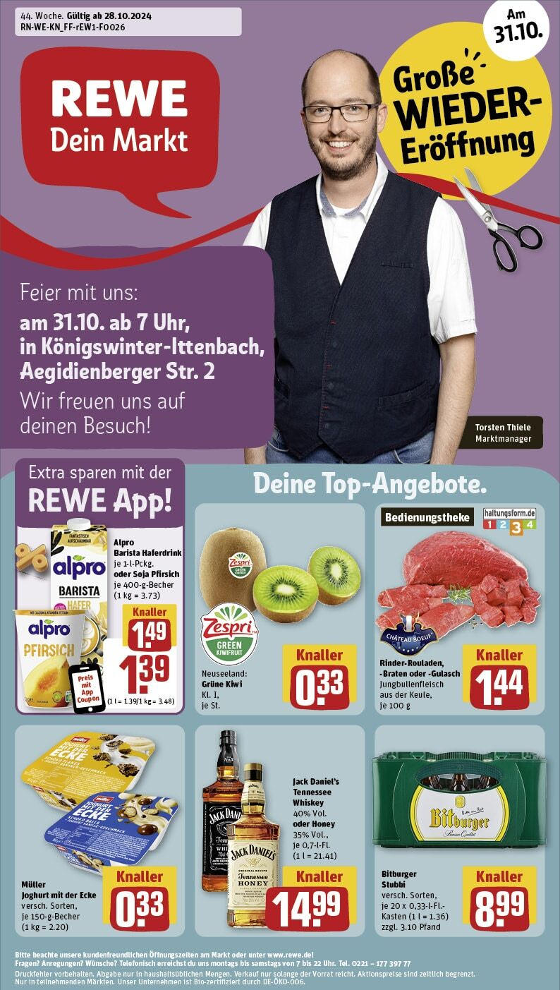 REWE Prospekt ab 28.10.2024 nächste Woche - Königswinter / Ittenbach, Aegidienberger Straße 2