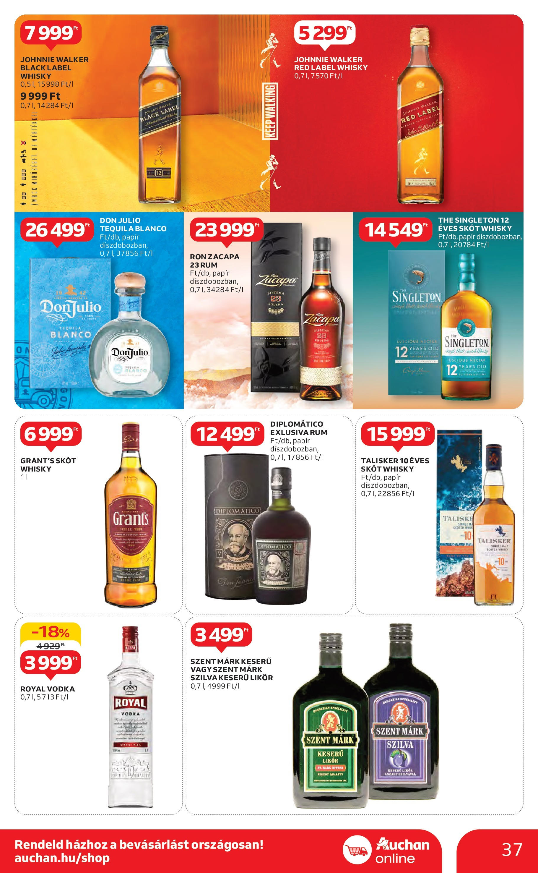 Auchan Akciós újság - 2024.10.24. -tól/töl > akció, lapozható szórólap 🛍️ | Oldal: 37 | Termékek: Tequila, Likőr, Vodka, Whisky