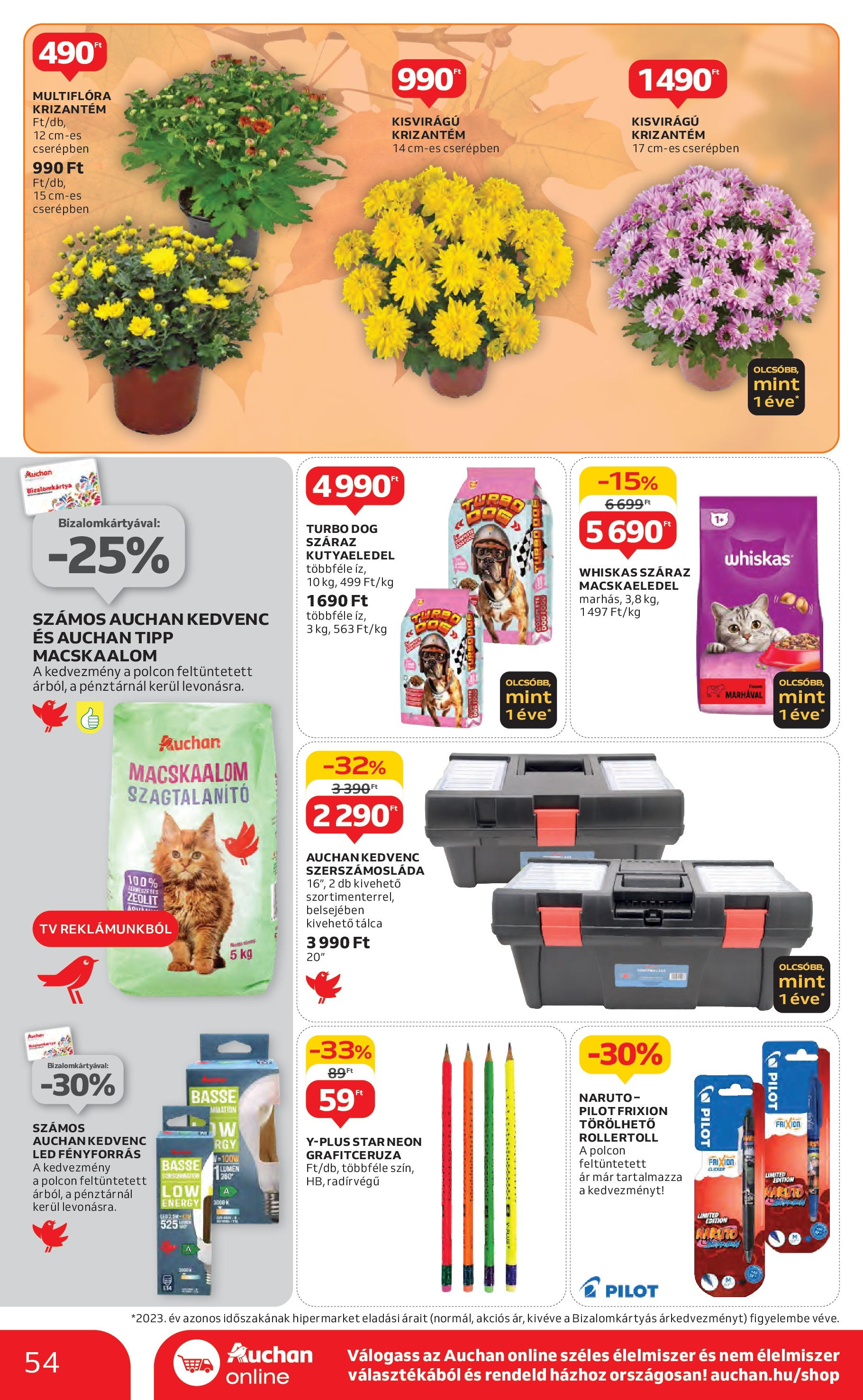 Auchan Akciós újság - 2024.10.24. -tól/töl > akció, lapozható szórólap 🛍️ | Oldal: 54 | Termékek: Kutyaeledel, Whiskas, TV, Szerszámosláda