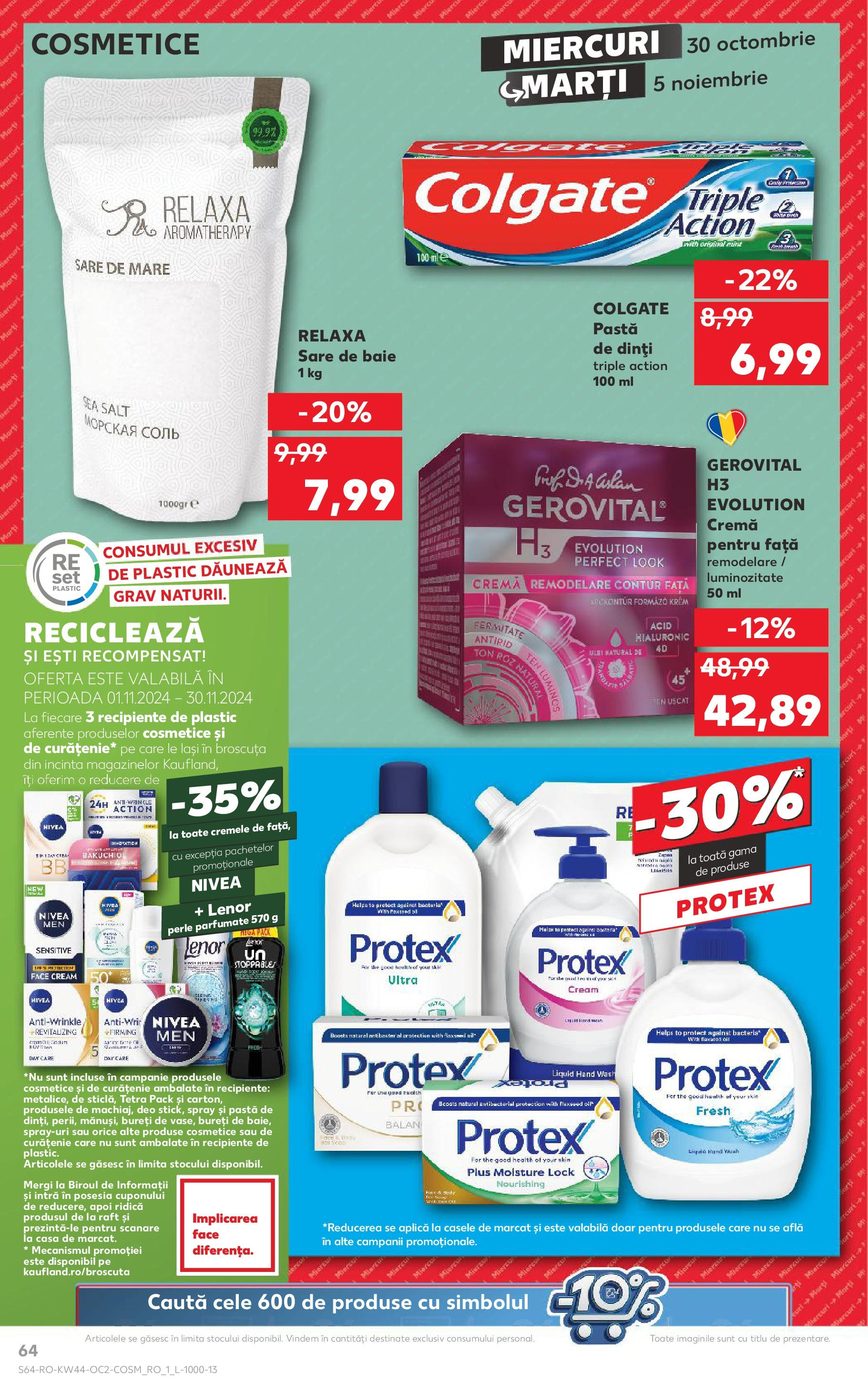 Catalog Kaufland - Bucureşti 30.10.2024 - Revista si Oferta | Pagină: 64 | Produse: Sare de baie, Recipiente, Cremă, Ulei