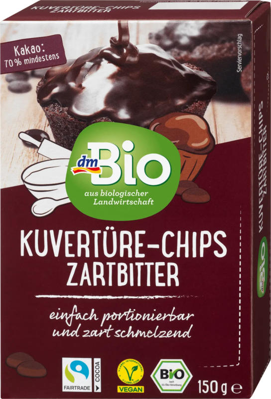 dmBio Kuvertüre-Chips, Zartbitter, vegan